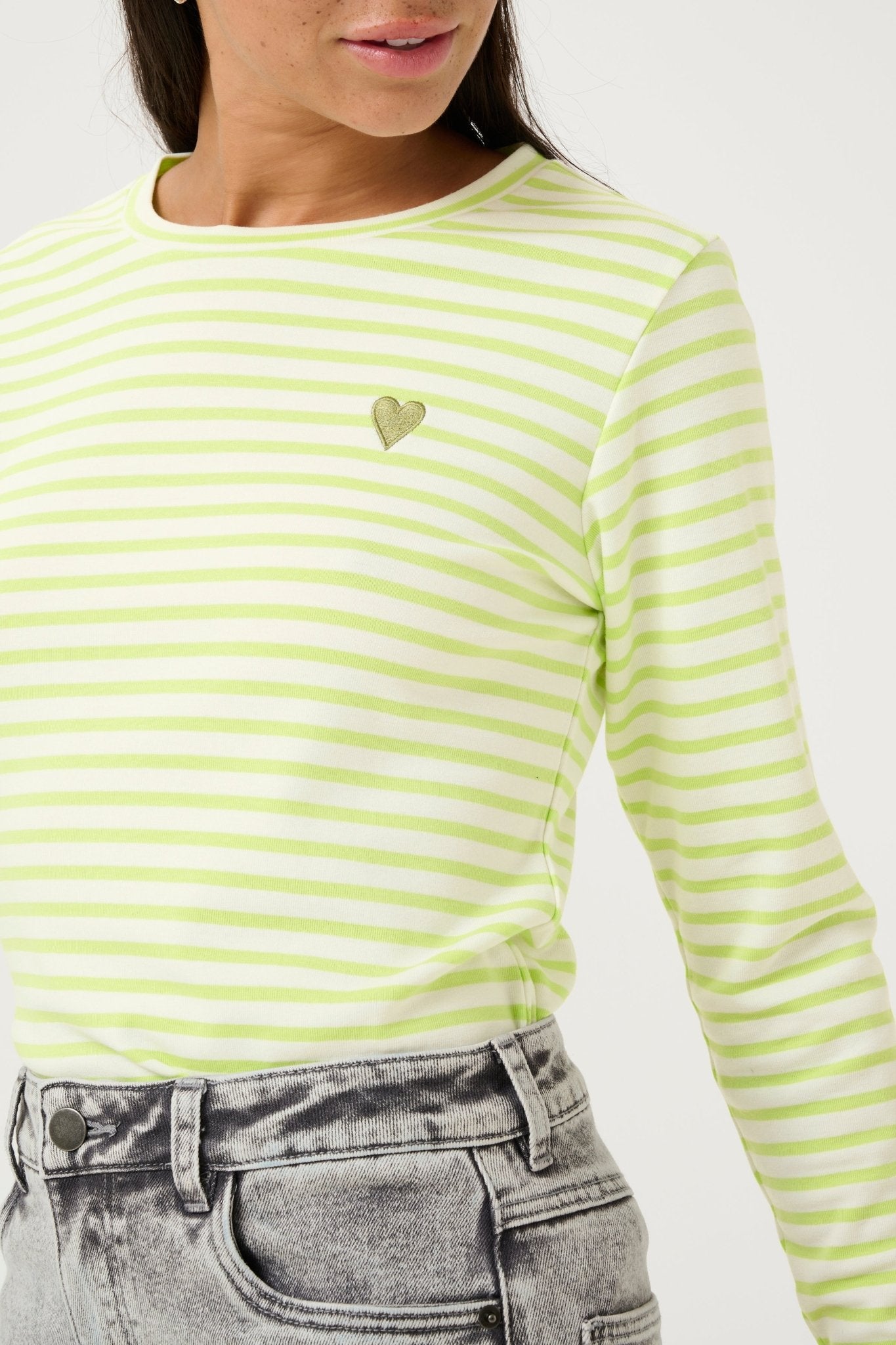 Kaffe Liddy T-shirt Chalk Lettuce Stripe