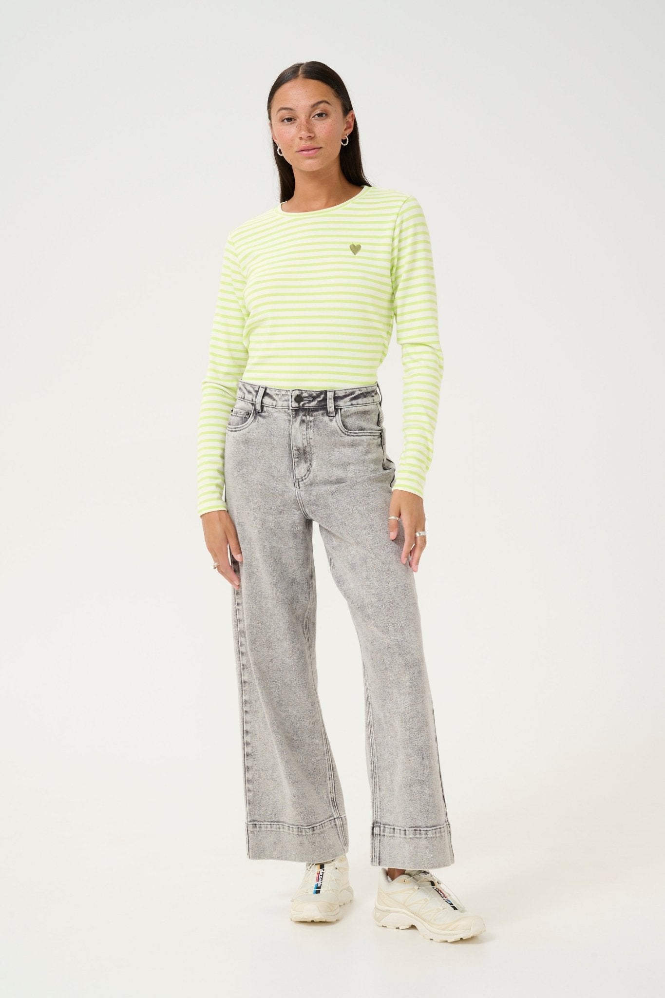 Kaffe Liddy T-shirt Chalk Lettuce Stripe