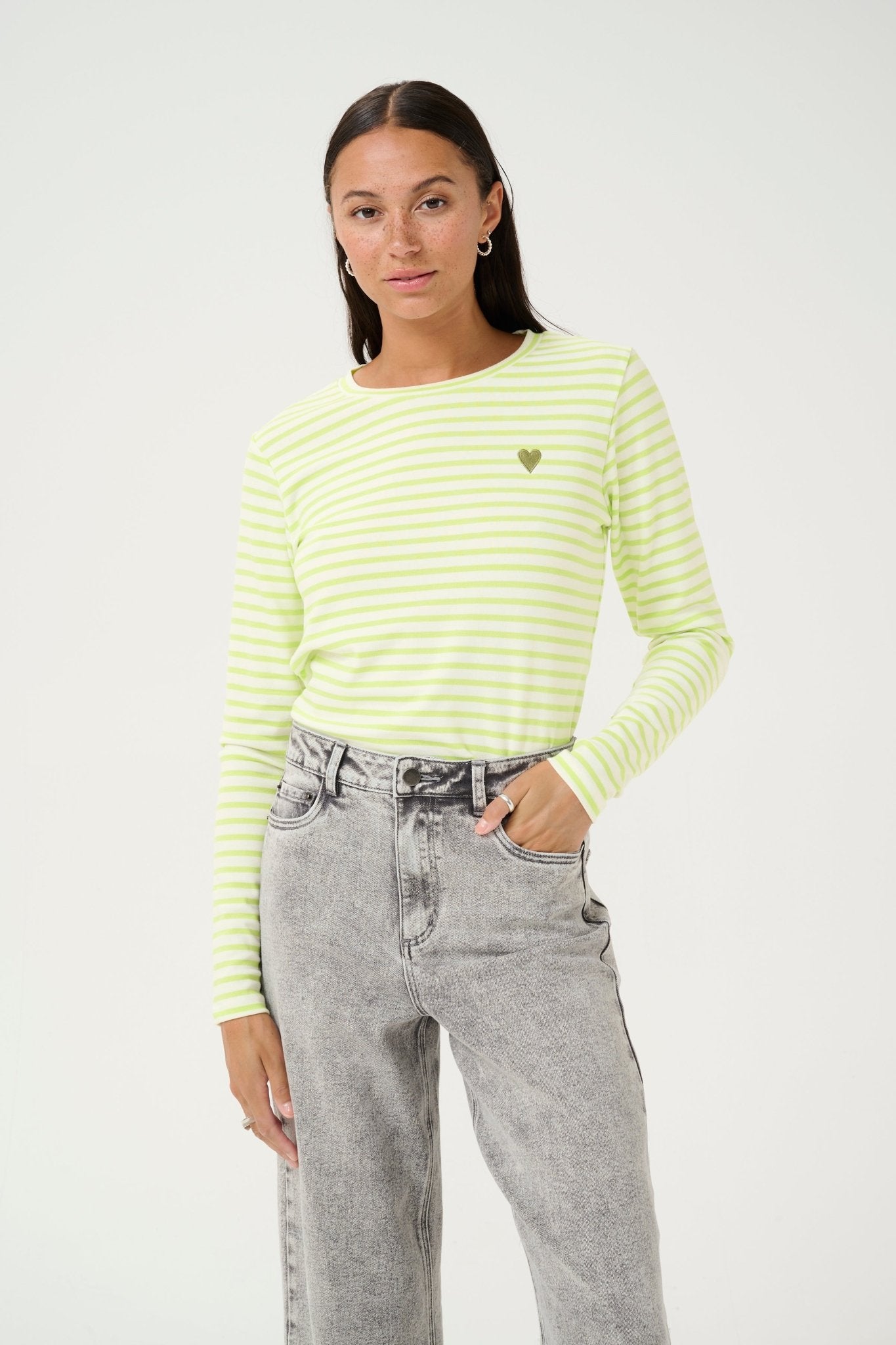 Kaffe Liddy T-shirt Chalk Lettuce Stripe