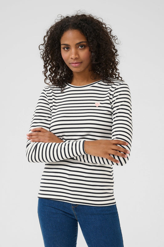 picture of Kaffe Liddy T-shirt Chalk Midnight Stripe - Number Two - womens - fashion - clothing - Kaffe 1
