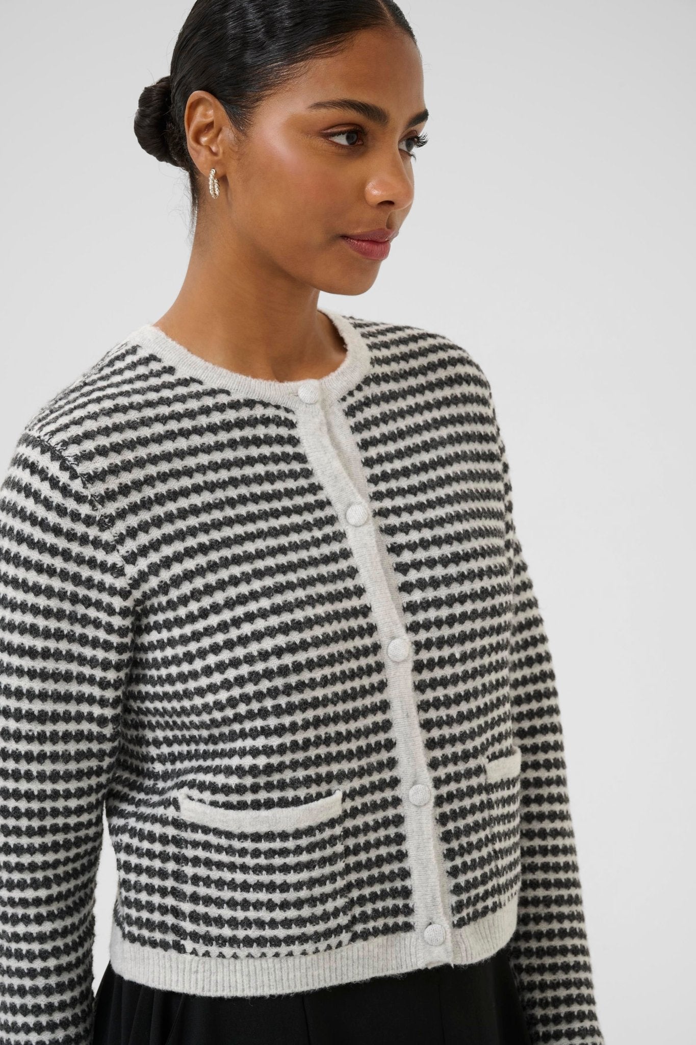 picture of Kaffe KAEllery Knit Cardigan - Light Grey Black - Number Two - womens - fashion - clothing - Kaffe 2