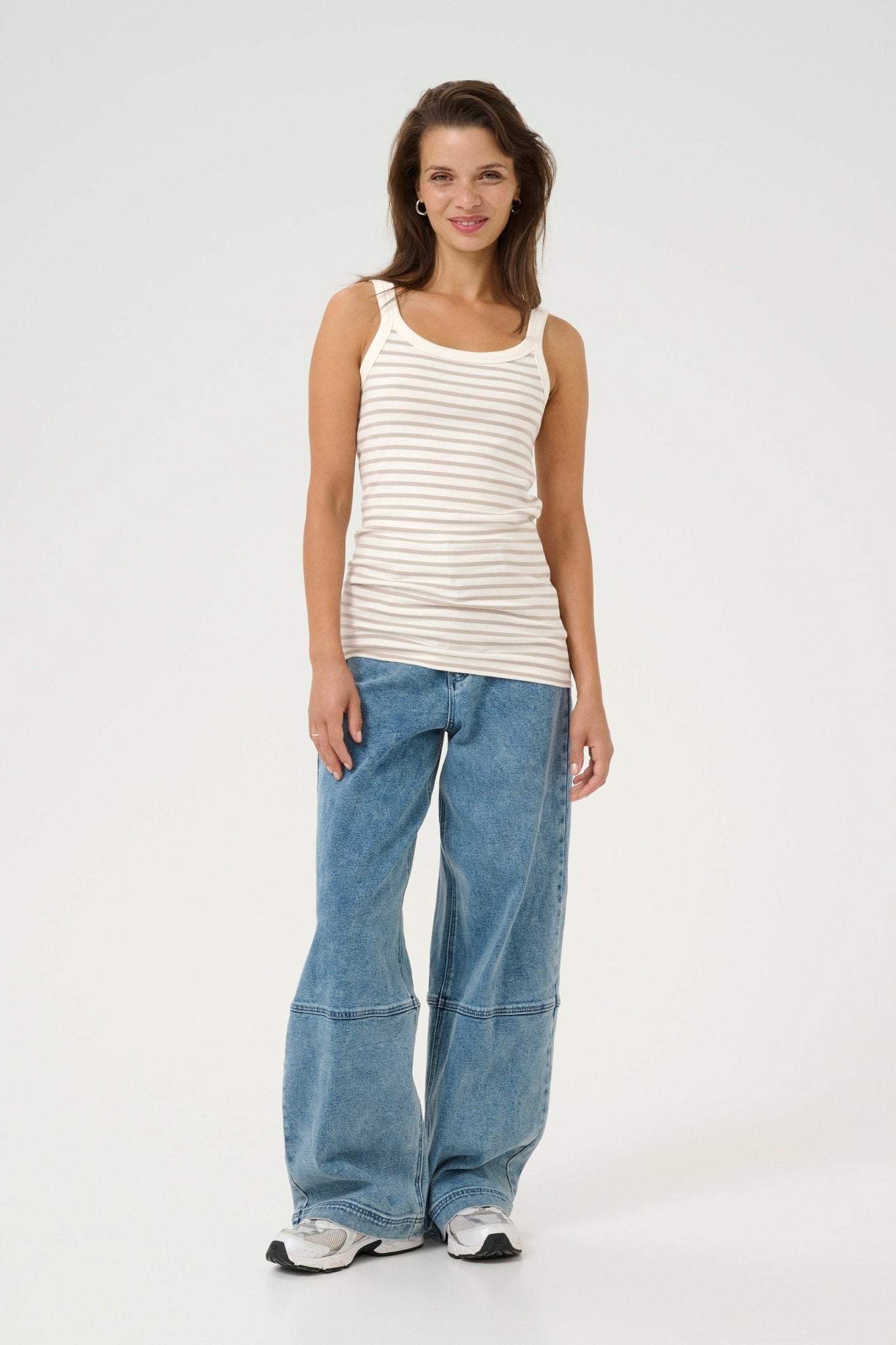 Kaffe Liddy Tank Top Chalk Feather Gray Stripe
