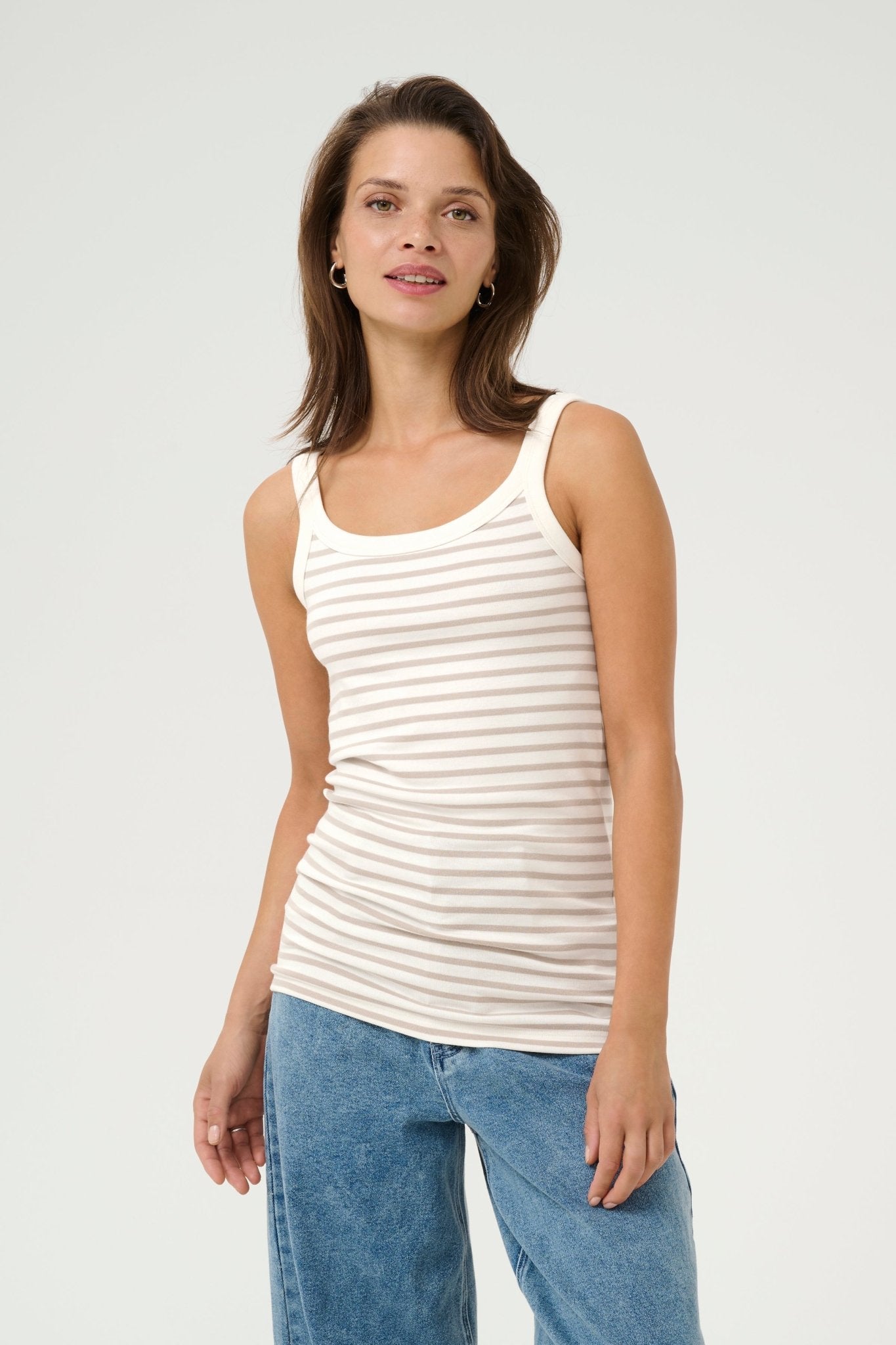Kaffe Liddy Tank Top Chalk Feather Gray Stripe