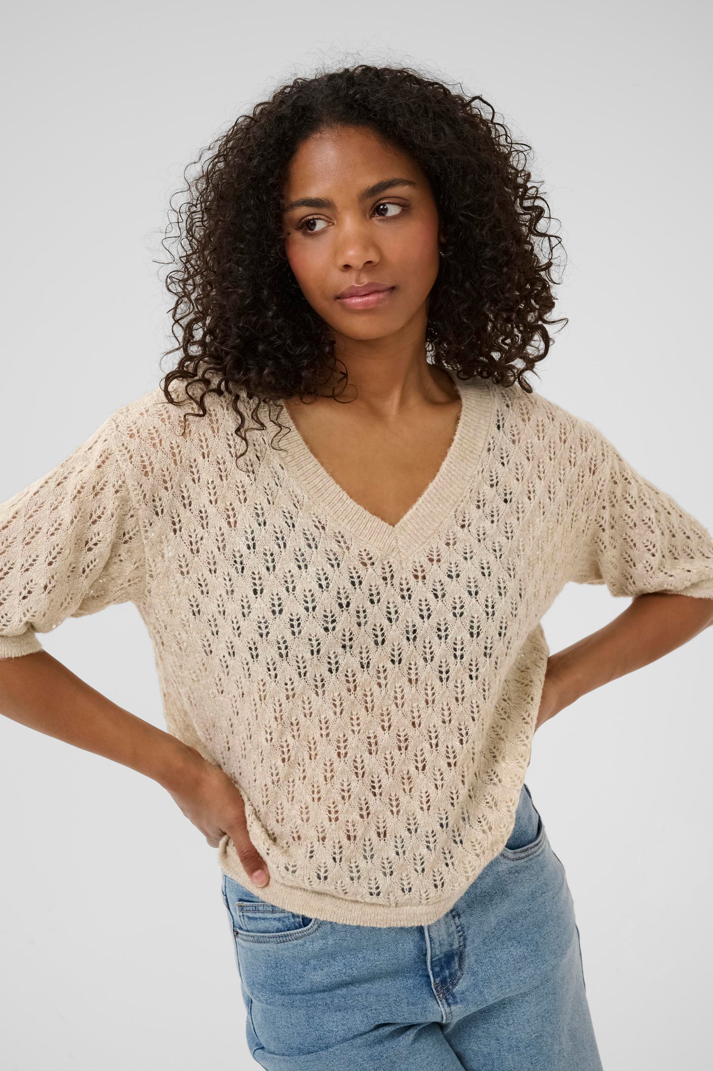 Kaffe Lourine V Neck Pullover Feather Gray Melange