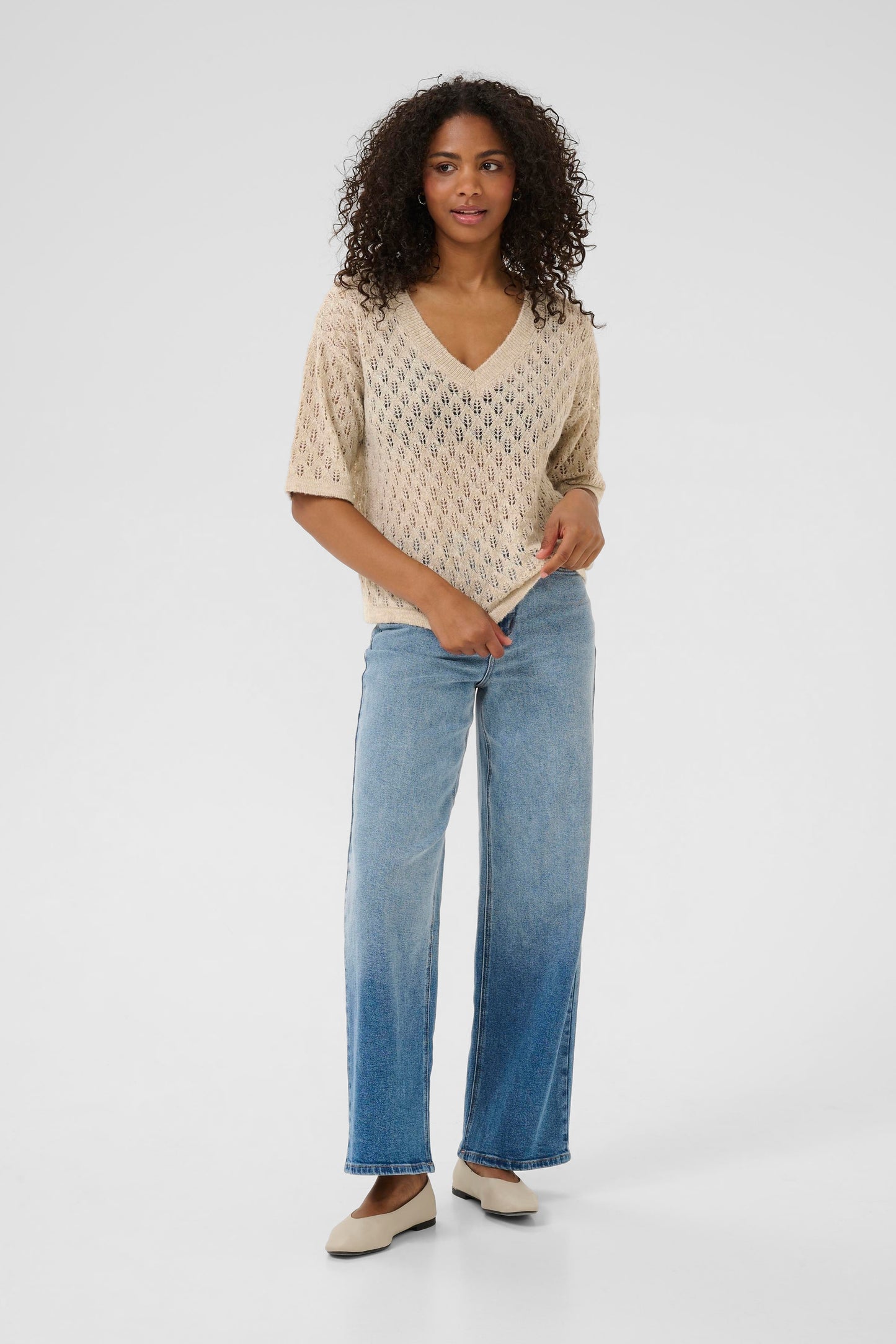Kaffe Lourine V Neck Pullover Feather Gray Melange