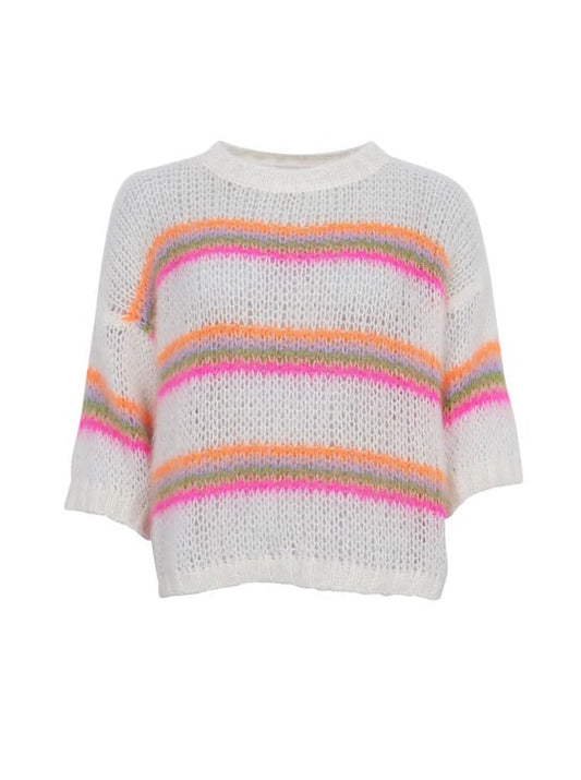 picture of Black Colour MINNA Multi Striped Jumper - White Neon - Number Two - womens - fashion - ethical - clothing - Black
