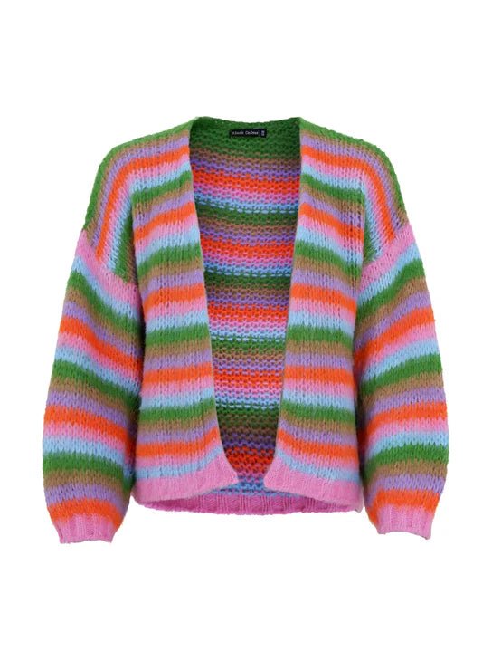 picture of Black Colour MADDY Multi Striped Cardigan - Green Mix - Number Two - womens - fashion - ethical - clothing - Black