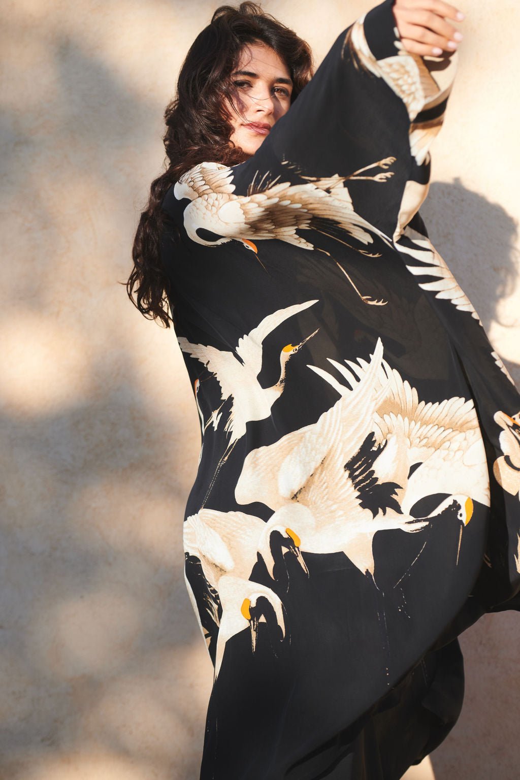 picture of One Hundred Stars GRANDE Kimono Stork Black - Number Two - womens - fashion - ethical - clothing - One Hundred