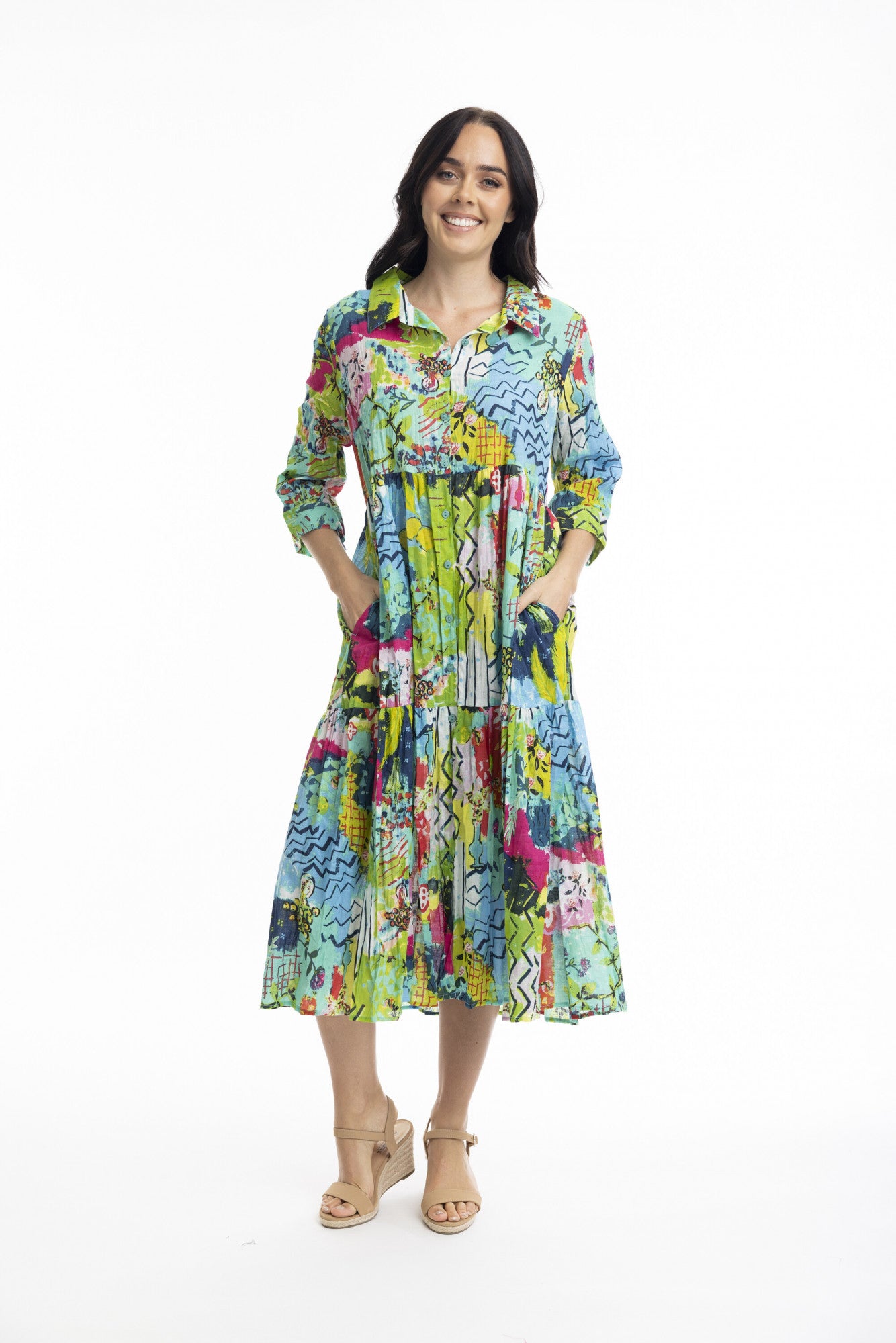 Orientique Elafonissi Dress Midi Collar Dress Multi