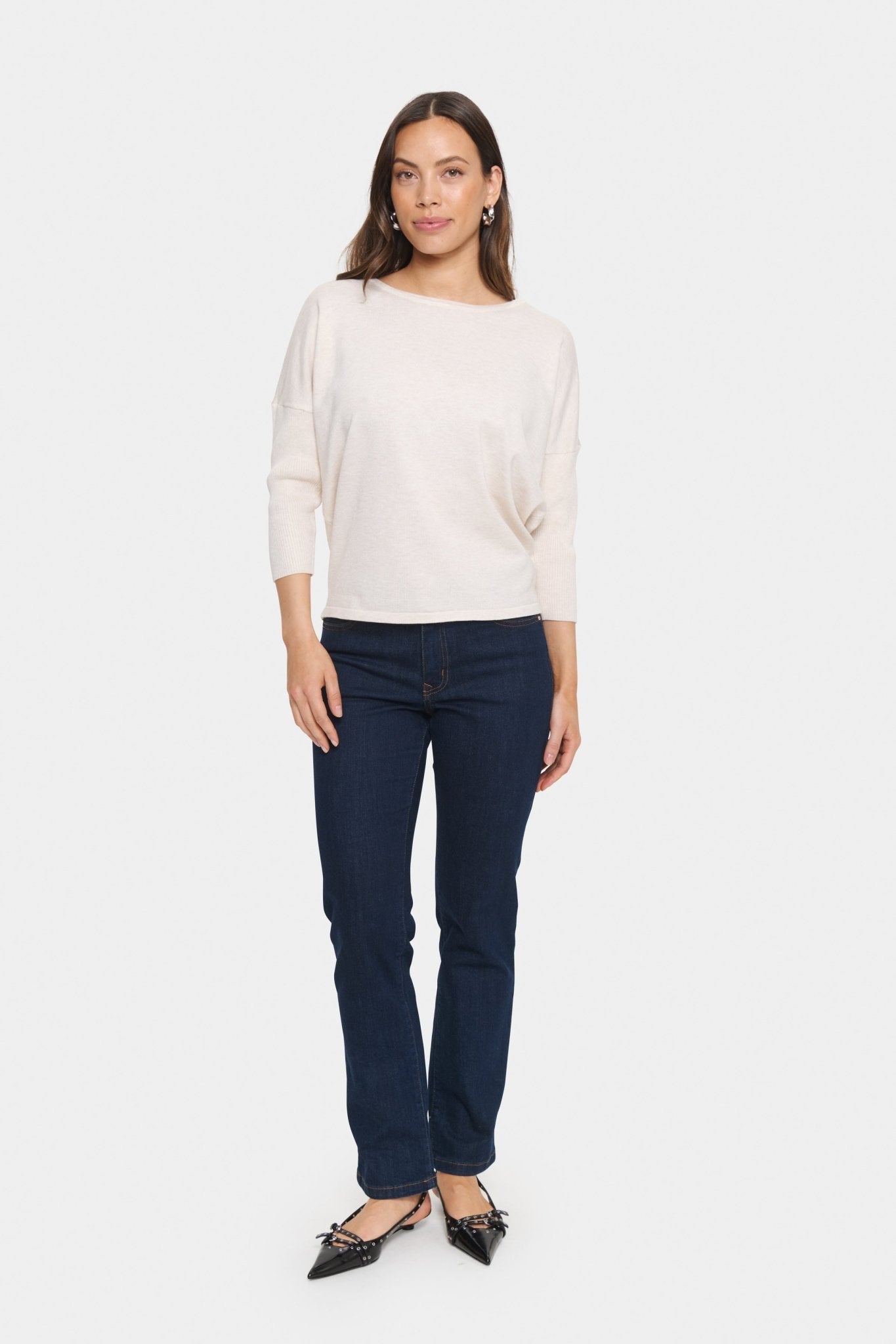 picture of Saint Tropez Mila R - Neck Pullover Fog Melange - Number Two - womens - fashion - ethical - clothing - Saint Trope