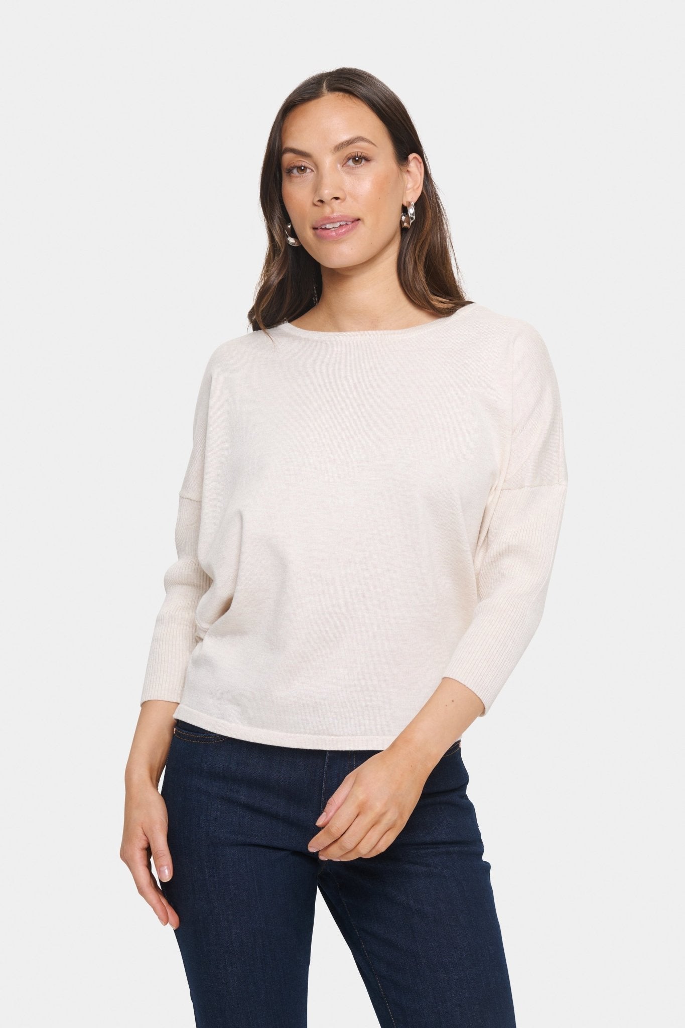 picture of Saint Tropez Mila R - Neck Pullover Fog Melange - Number Two - womens - fashion - ethical - clothing - Saint Trope