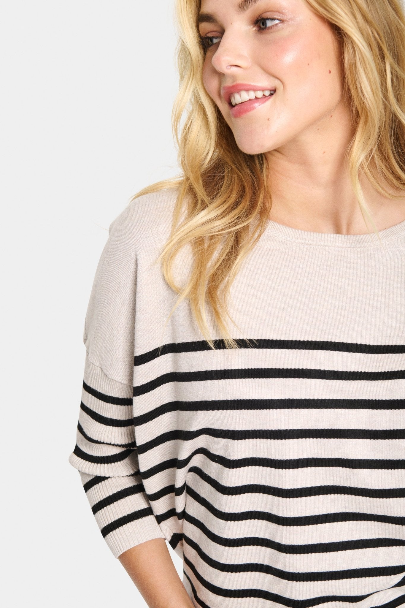 picture of Saint Tropez Mila R - Neck Pullover Gray Morning Stripe - Number Two - womens - fashion - ethical - clothing -