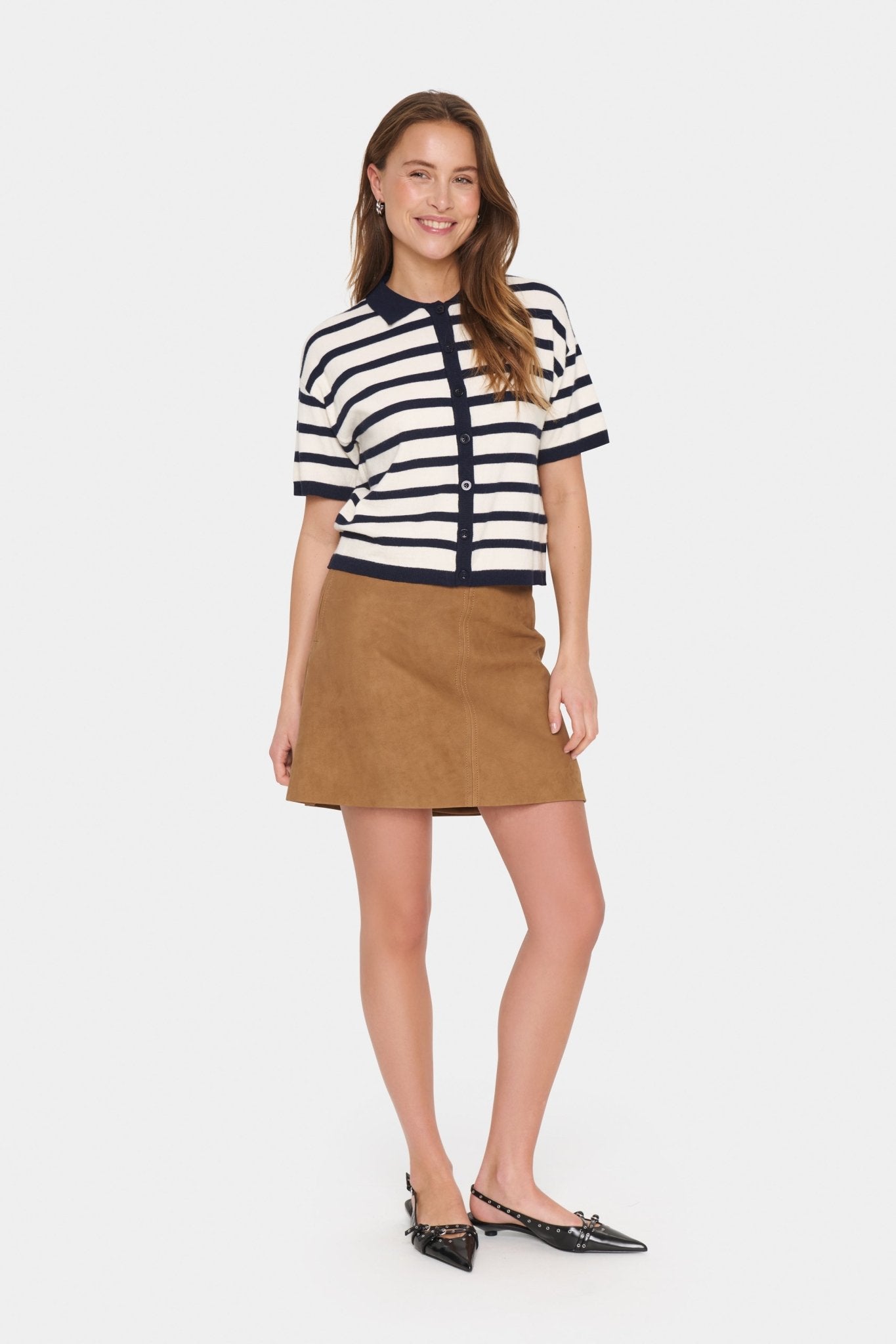 picture of Saint Tropez Likam Polo Cardigan - Winter White/Night Sky - Number Two - womens - fashion - ethical - clothing -