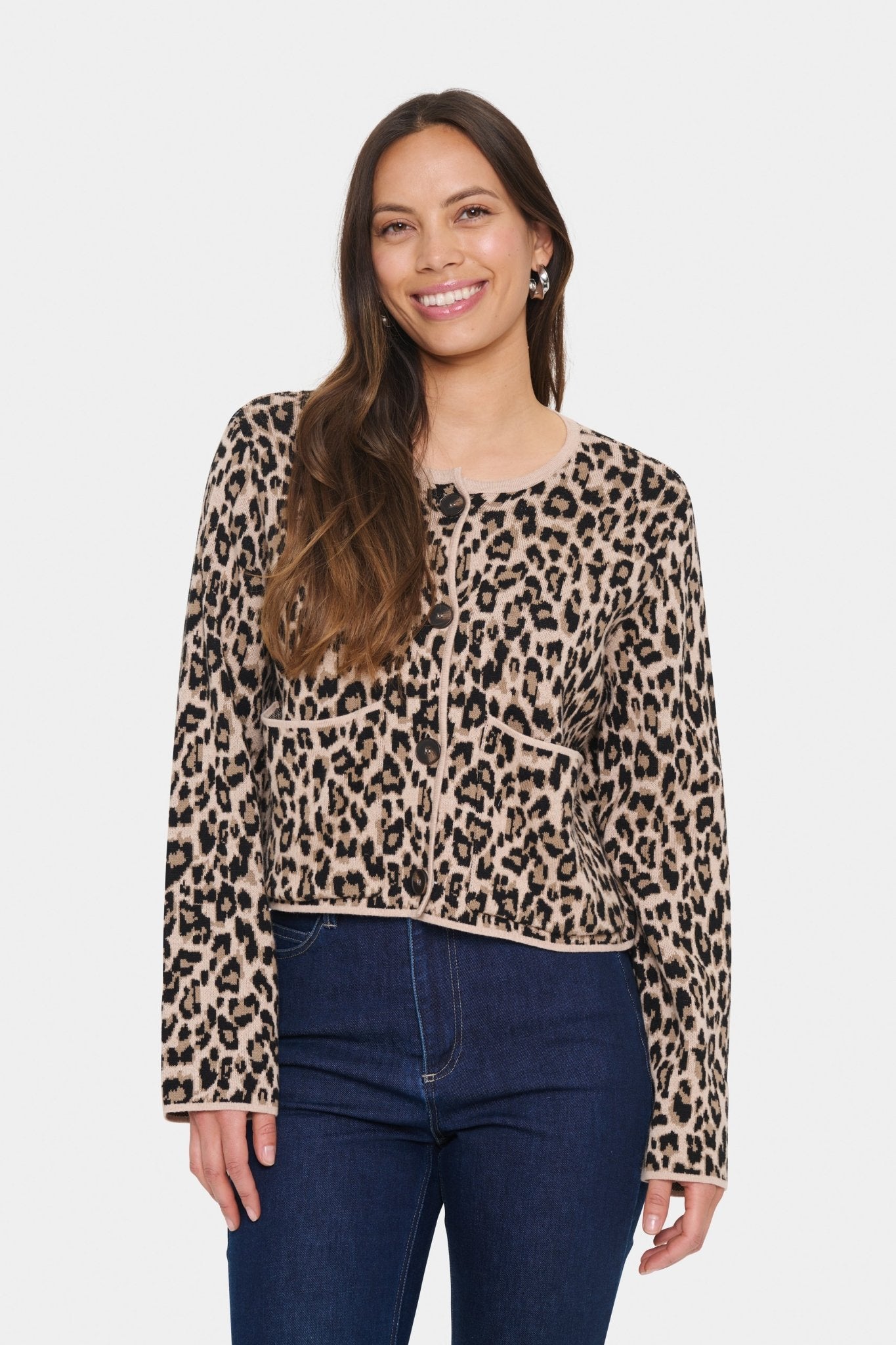 picture of Saint Tropez Lydia Cardigan - Black leopard Jacquard - Number Two - womens - fashion - ethical - clothing - Saint