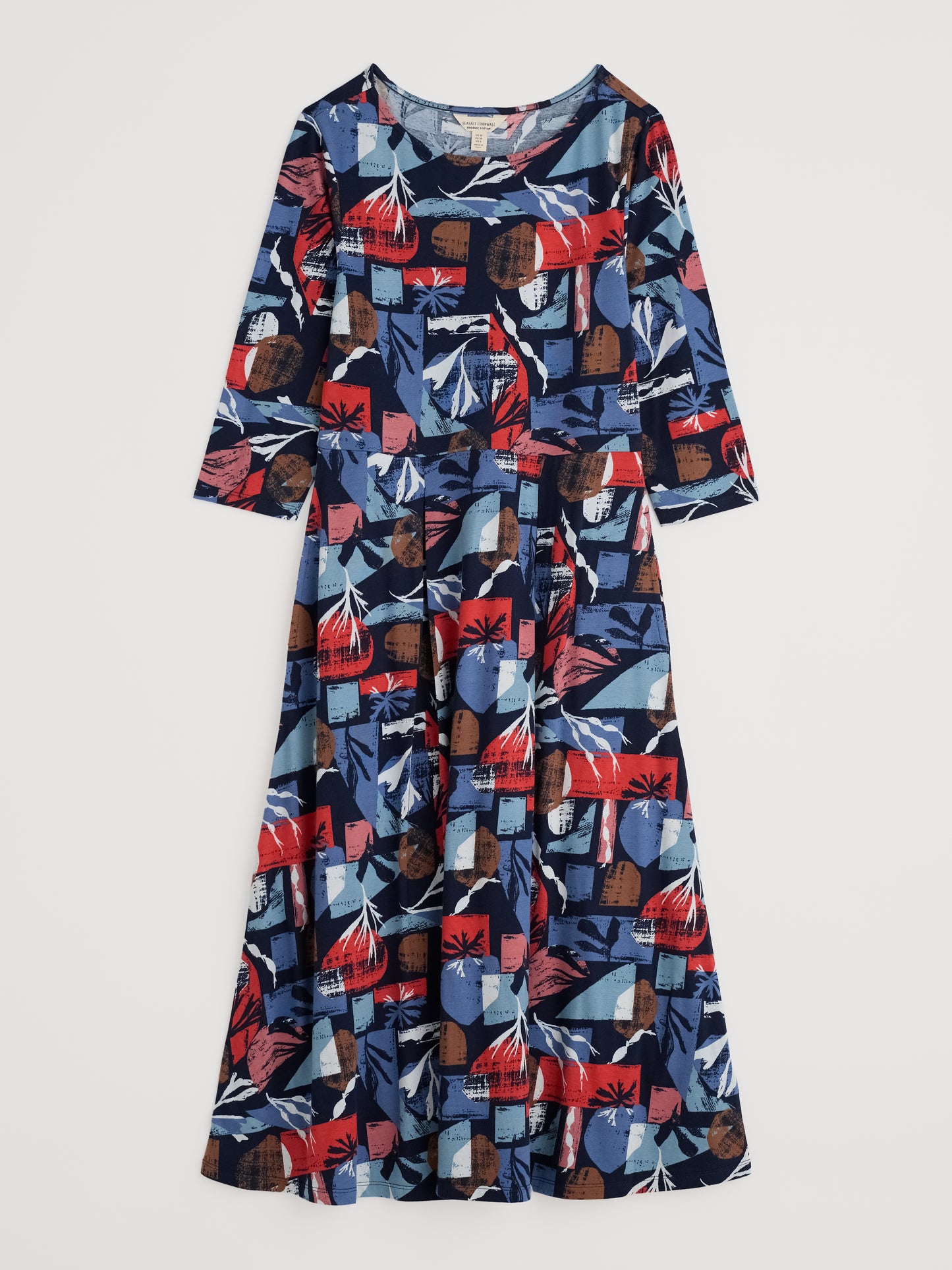 Seasalt Wild Bouquet 3/4 Sleeve Midi Dress Marine Forms Mussel Pattern