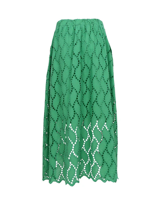 Black Colour Freya Cut Out Lace Skirt - Green