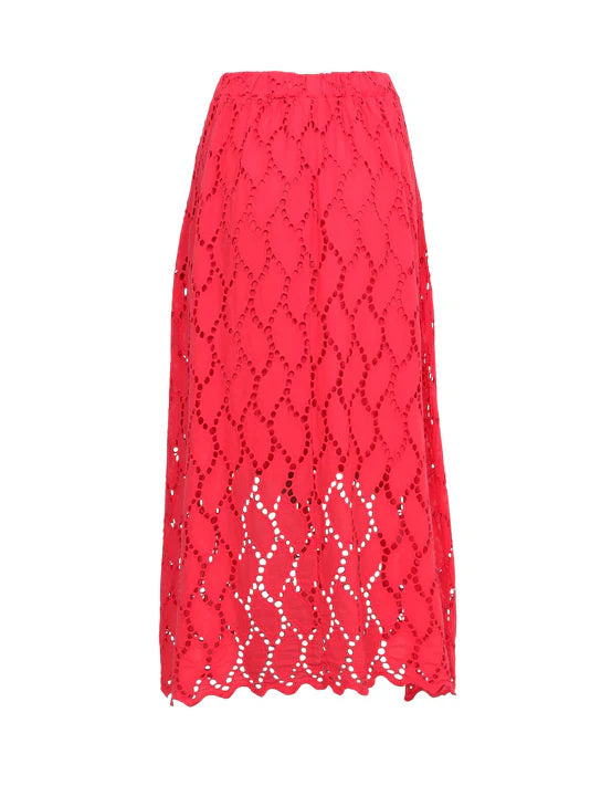 Black Colour Freya Cut Out Lace Skirt - Red