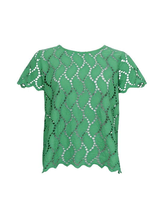 Black Colour Freya Cut Out Lace Tee Blouse - Green