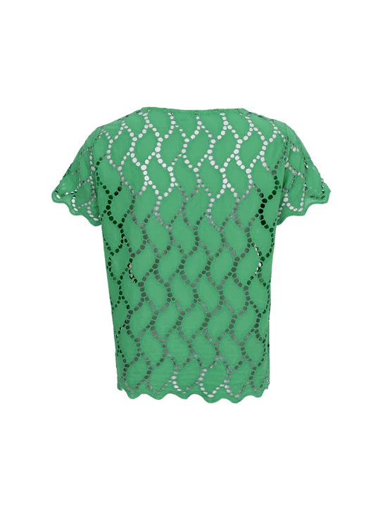 Black Colour Freya Cut Out Lace Tee Blouse - Green