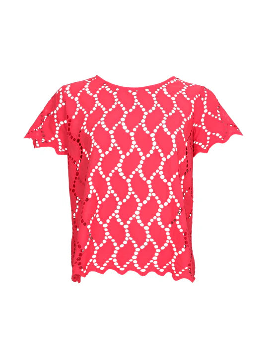 Black Colour Freya Cut Out Lace Tee Blouse - Red