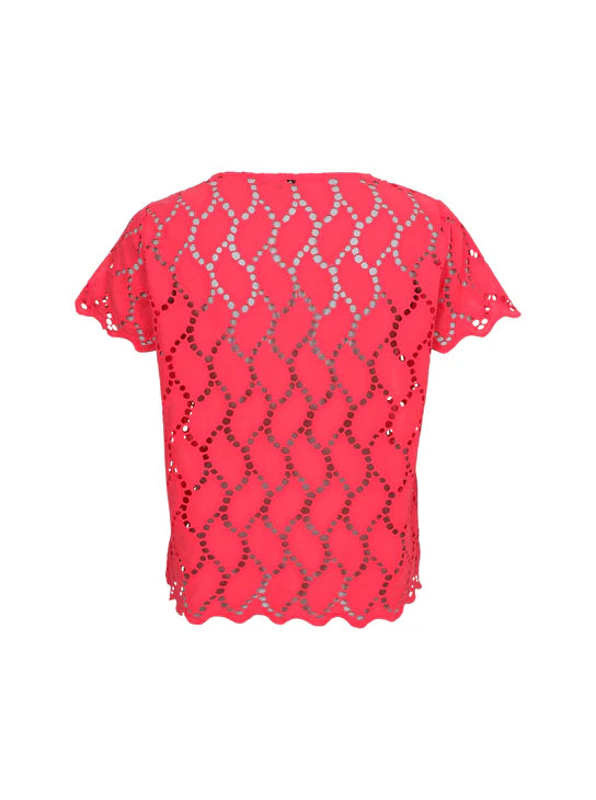Black Colour Freya Cut Out Lace Tee Blouse - Red