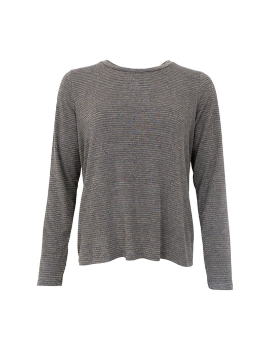 picture of Black Colour FAYE Lurex T-Shirt - Grey/Gold Stripe - Number Two - womens - fashion - clothing - Black Colour 1