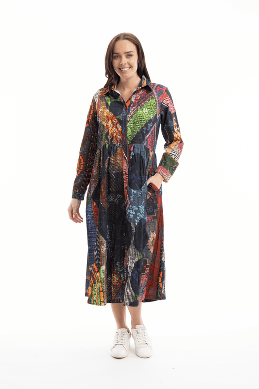picture of Orientique Collar Dress Digital Print Cord - Mosaic - Number Two - womens - fashion - clothing - Orientique 1