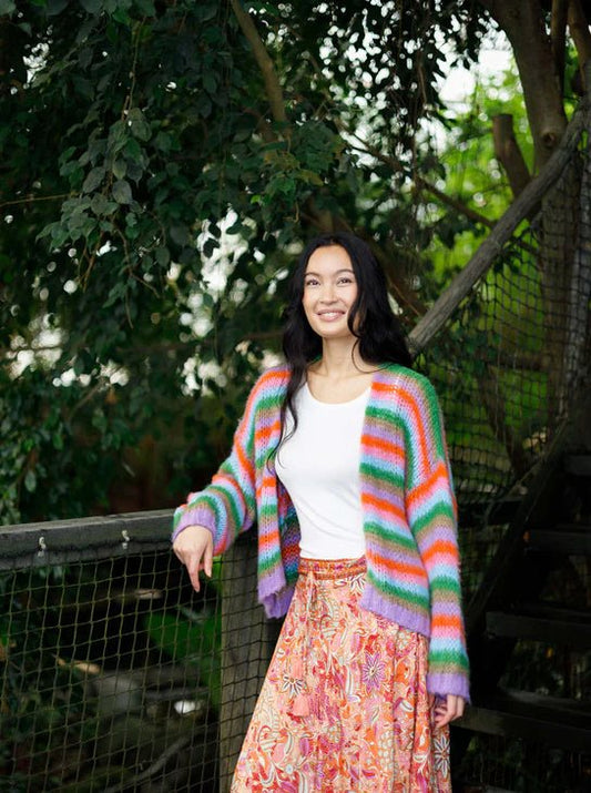 picture of Black Colour MADDY Multi Striped Cardigan - Green Mix - Number Two - womens - fashion - ethical - clothing - Black