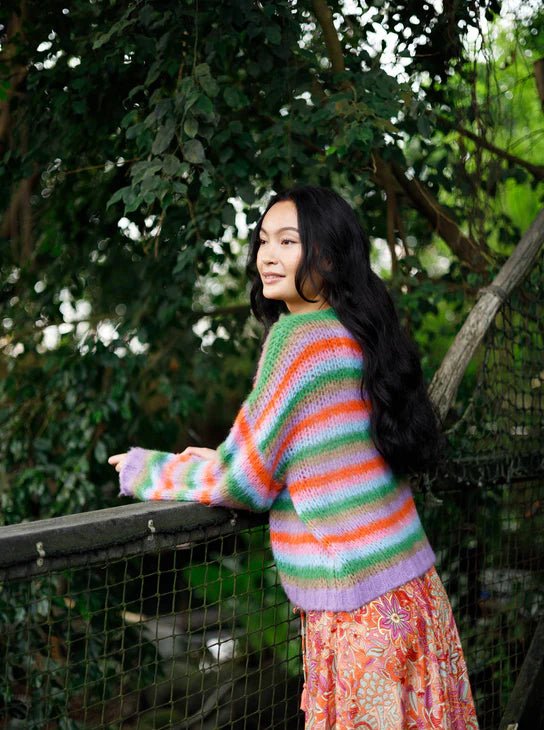 picture of Black Colour MADDY Multi Striped Cardigan - Green Mix - Number Two - womens - fashion - ethical - clothing - Black