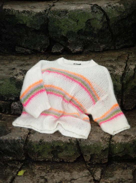 picture of Black Colour MINNA Multi Striped Jumper - White Neon - Number Two - womens - fashion - ethical - clothing - Black