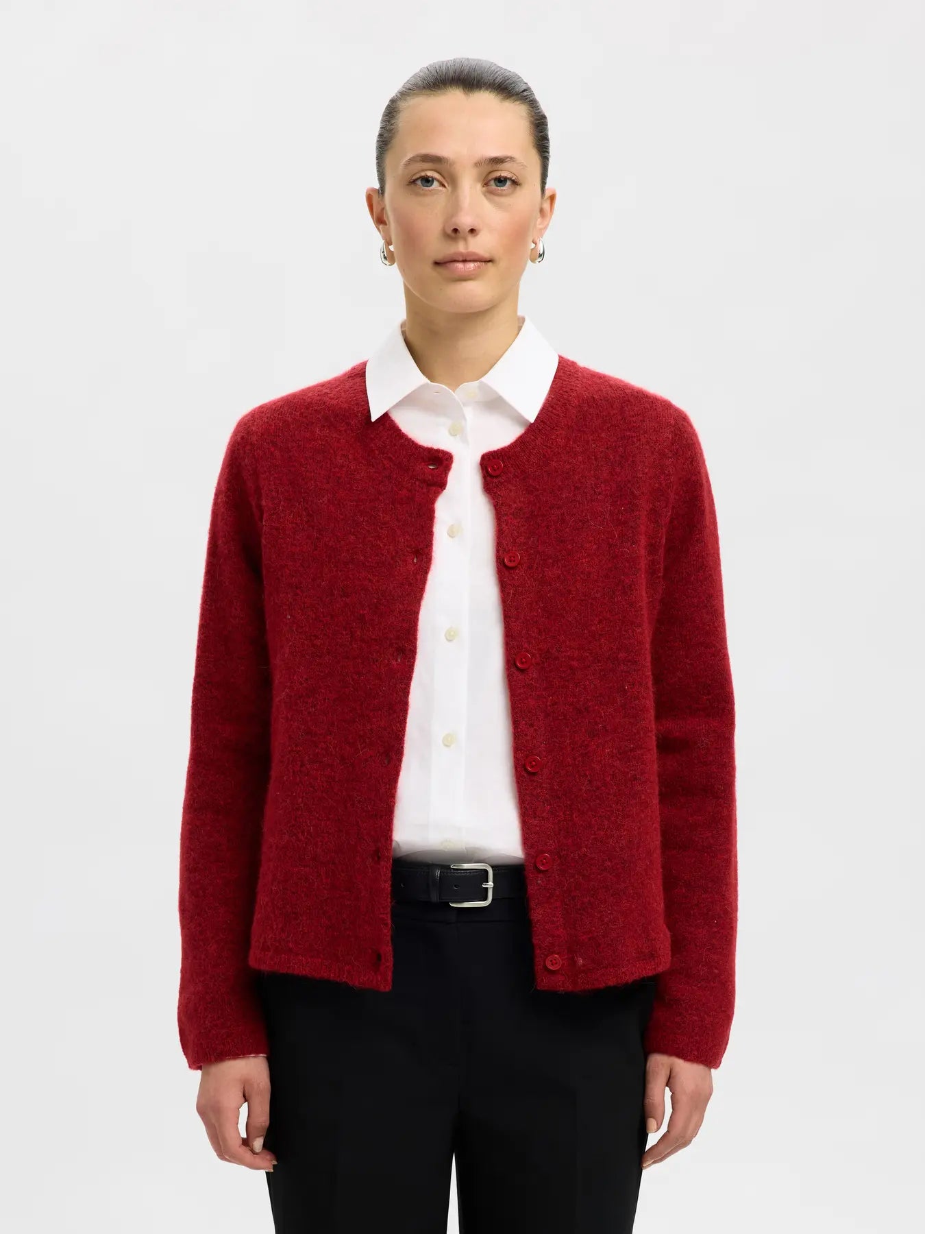 picture of Selected Femme Lulu Long Sleeved Wool Blend Cardigan - Equestrian Red Melange - Number Two - womens - fashion - clothing - Selected Femme 5