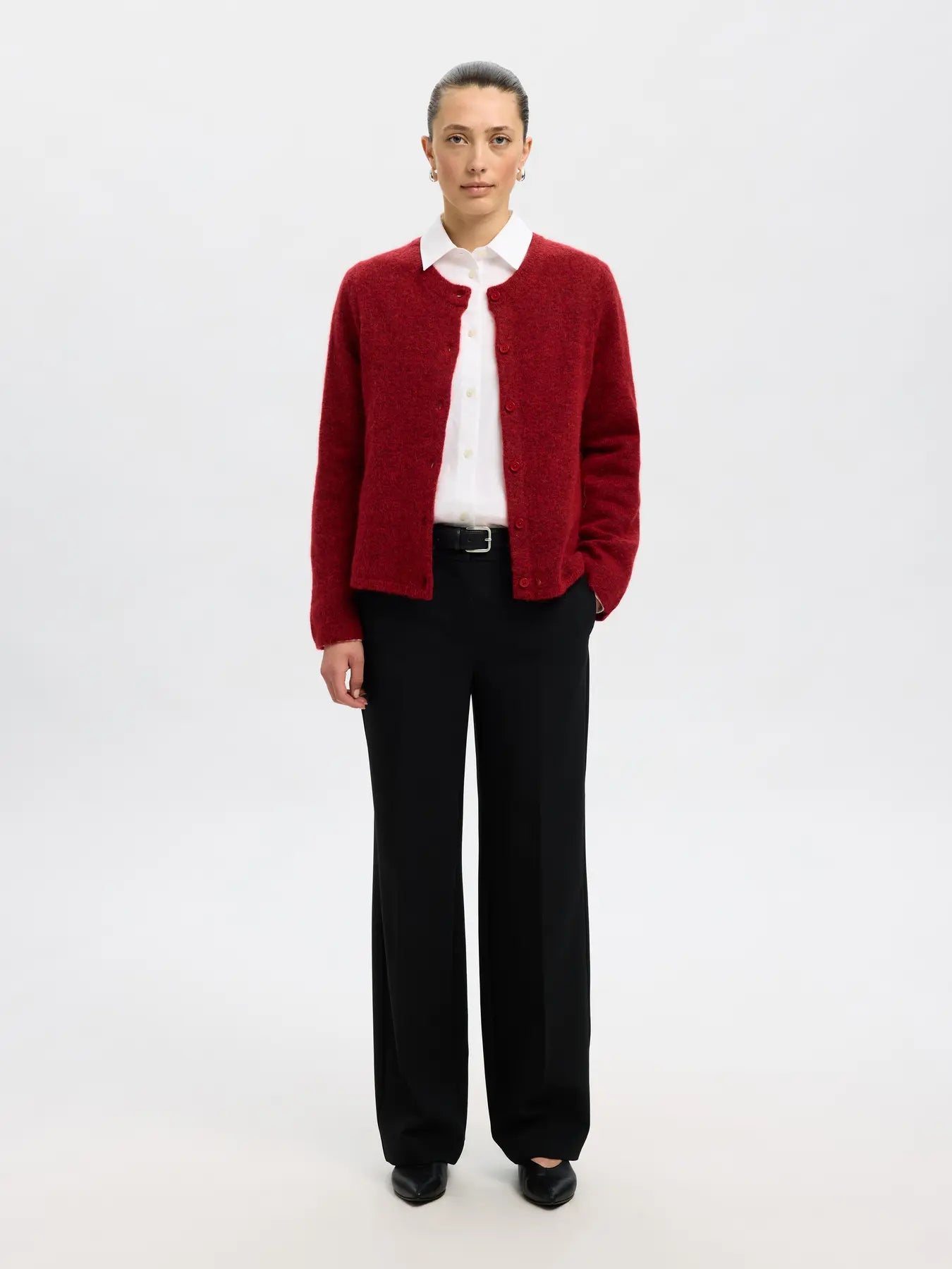 picture of Selected Femme Lulu Long Sleeved Wool Blend Cardigan - Equestrian Red Melange - Number Two - womens - fashion - clothing - Selected Femme 3