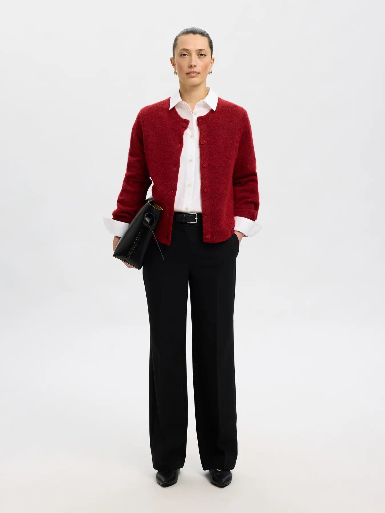 picture of Selected Femme Lulu Long Sleeved Wool Blend Cardigan - Equestrian Red Melange - Number Two - womens - fashion - clothing - Selected Femme 1