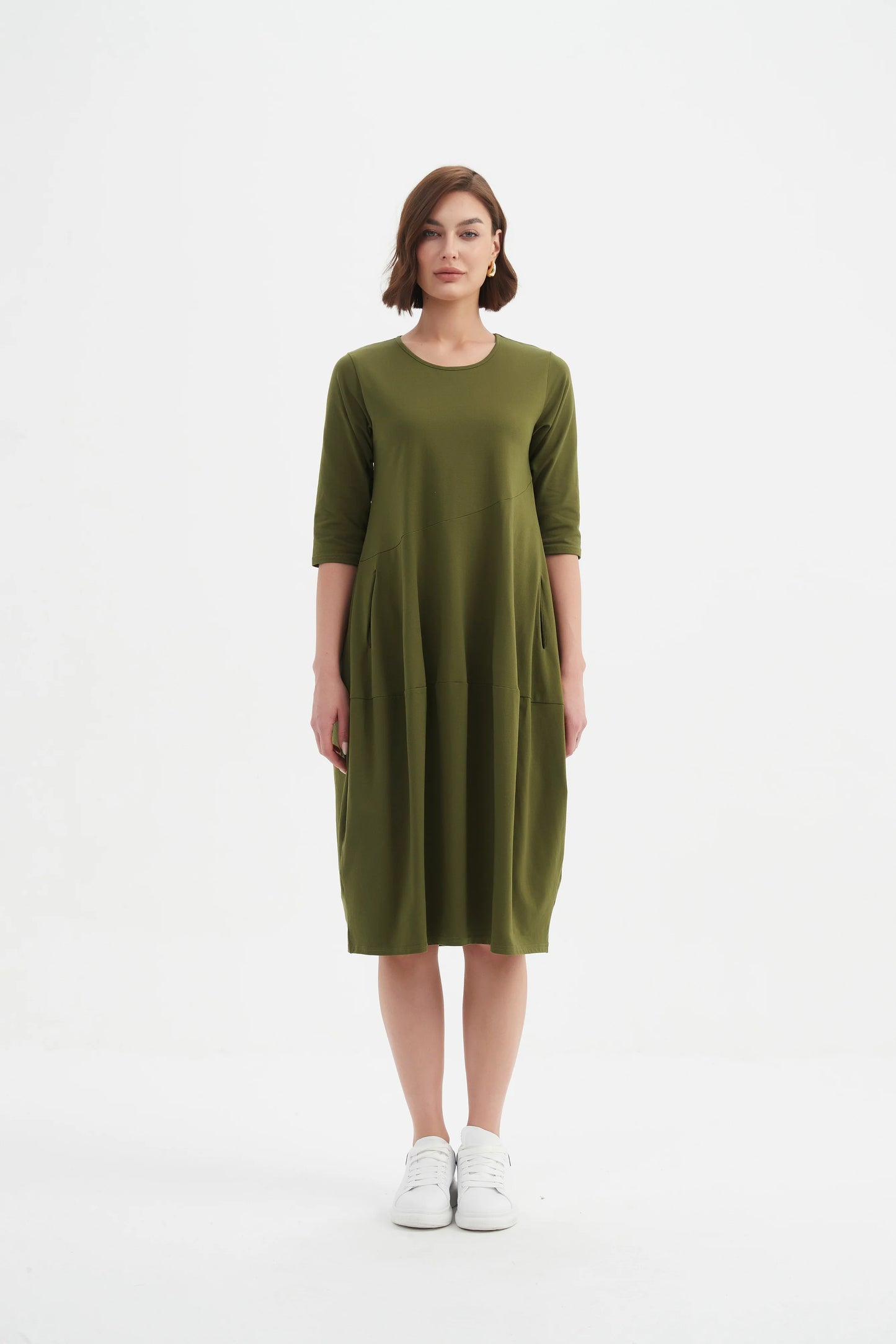picture of Tirelli Diagonal Seam Winter Dress - Khaki - Number Two - womens - fashion - clothing - Tirelli 3
