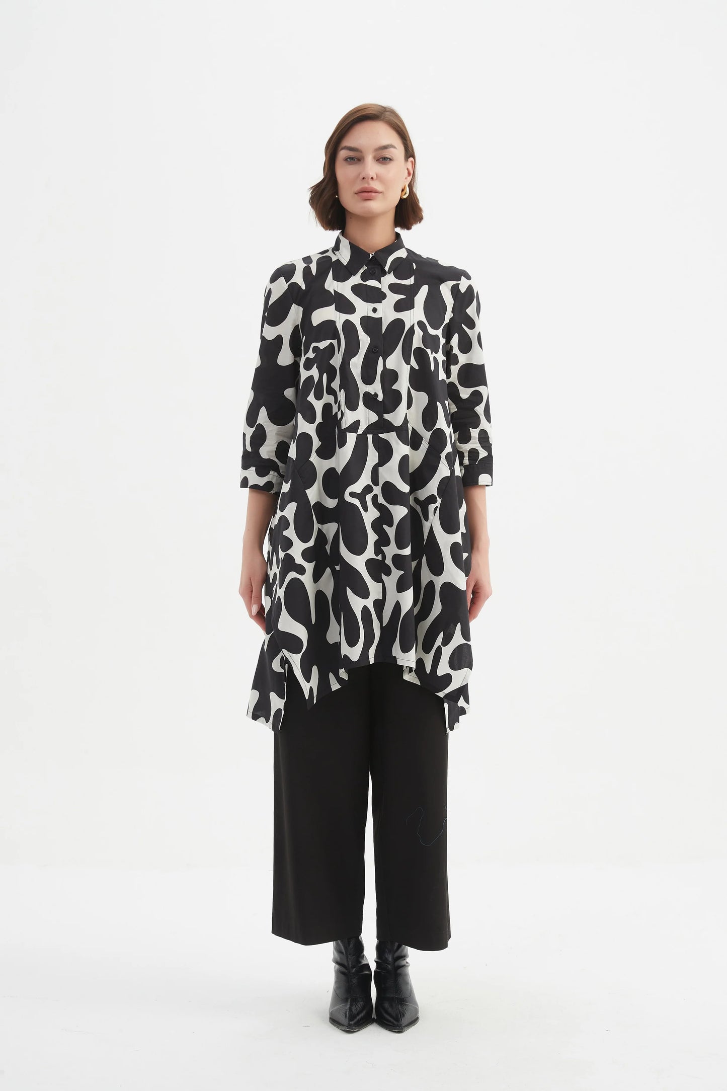 picture of Tirelli Handkerchief Hem Print Shirt - Black/Cream - Number Two - womens - fashion - clothing - Tirelli 4