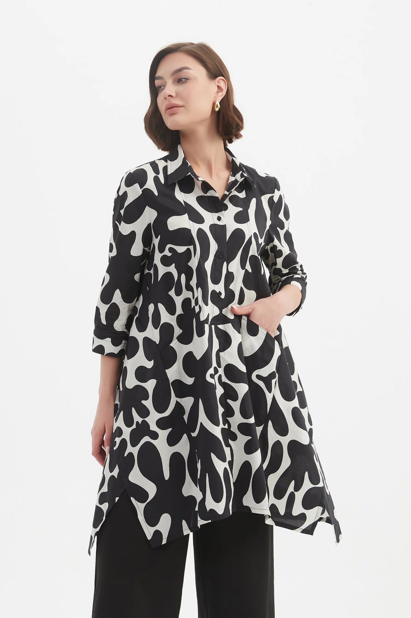 picture of Tirelli Handkerchief Hem Print Shirt - Black/Cream - Number Two - womens - fashion - clothing - Tirelli 3
