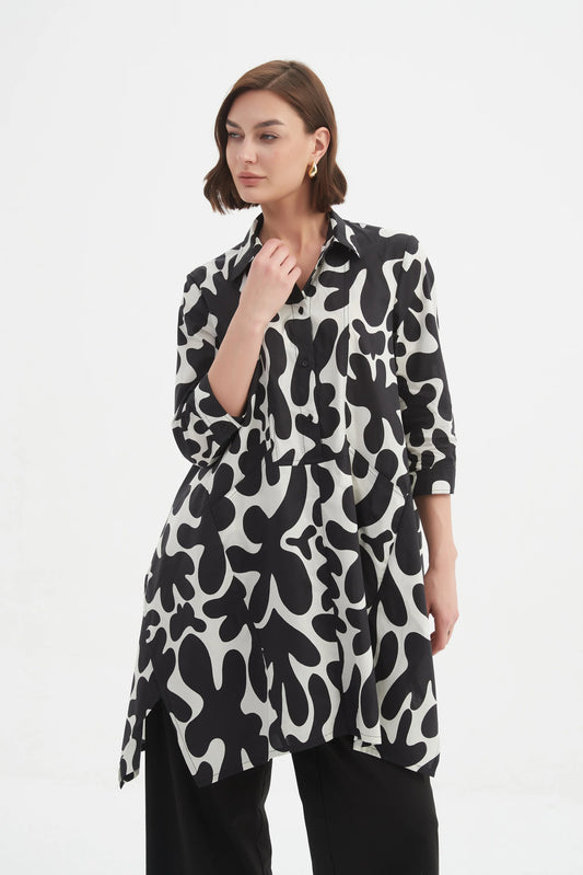 picture of Tirelli Handkerchief Hem Print Shirt - Black/Cream - Number Two - womens - fashion - clothing - Tirelli 1