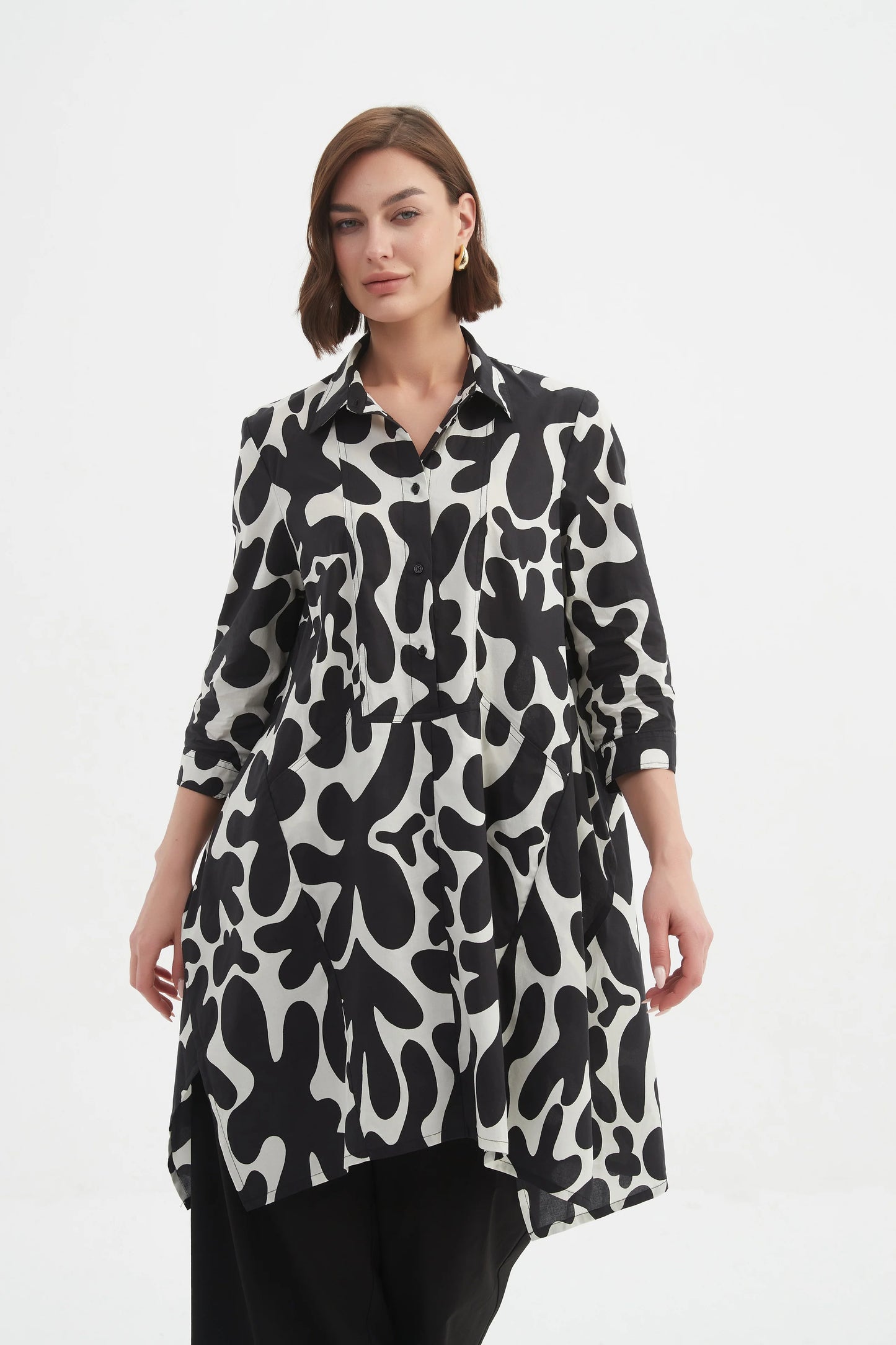 picture of Tirelli Handkerchief Hem Print Shirt - Black/Cream - Number Two - womens - fashion - clothing - Tirelli 2
