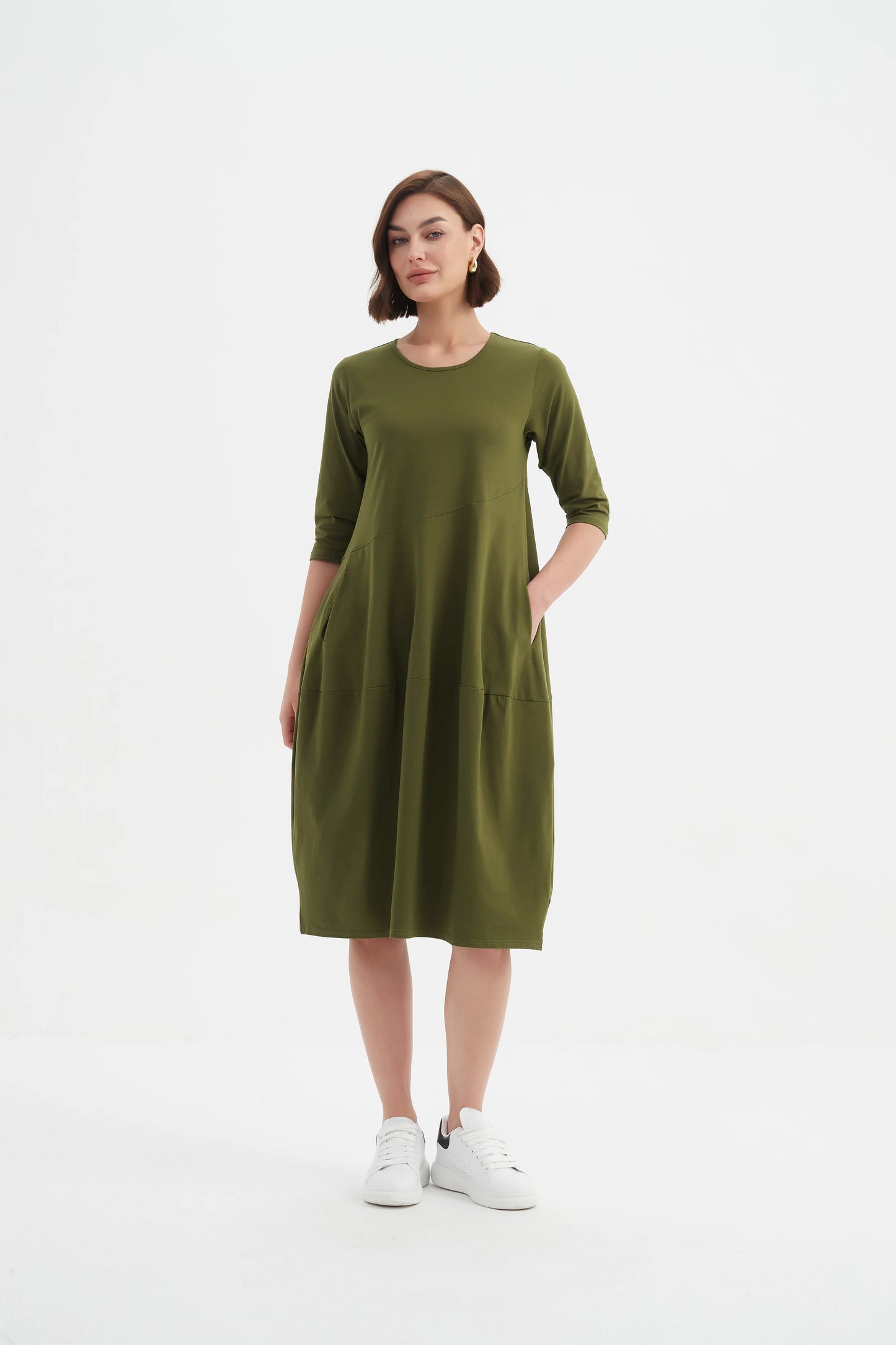 picture of Tirelli Diagonal Seam Winter Dress - Khaki - Number Two - womens - fashion - clothing - Tirelli 2