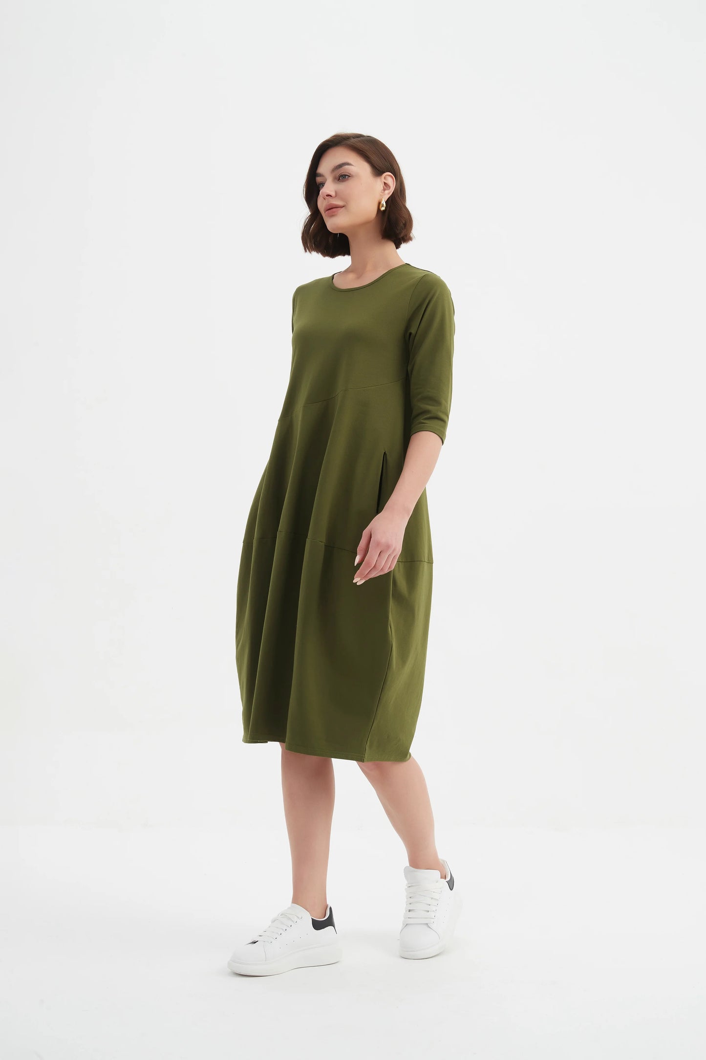 picture of Tirelli Diagonal Seam Winter Dress - Khaki - Number Two - womens - fashion - clothing - Tirelli 4