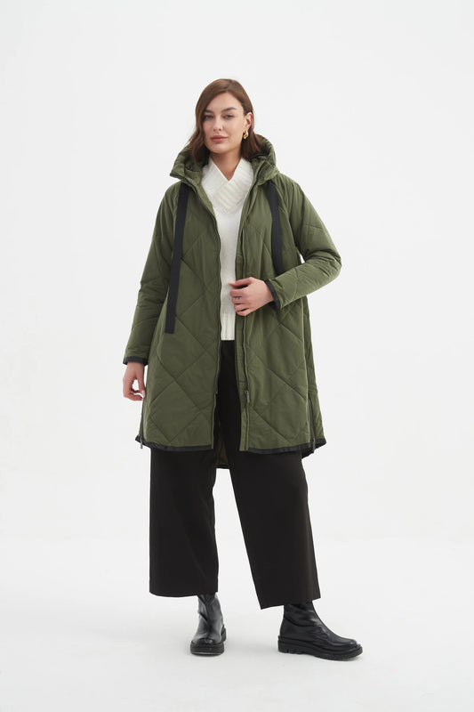 picture of Tirelli Zip Hem Winter Coat - Dark Olive - Number Two - womens - fashion - clothing - Tirelli 1
