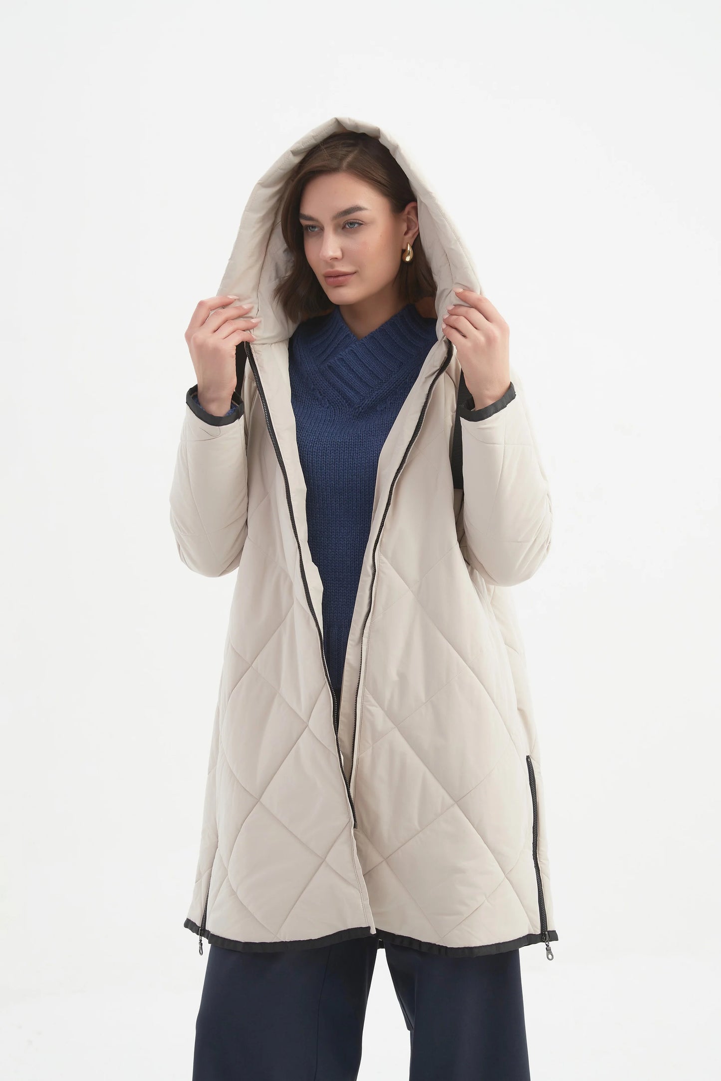 picture of Tirelli Zip Hem Winter Coat - Cream - Number Two - womens - fashion - clothing - Tirelli 3