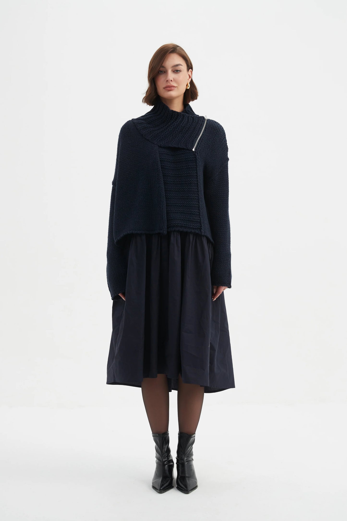 picture of Tirelli Zip Collar Cardigan - Navy - Number Two - womens - fashion - clothing - Tirelli 3