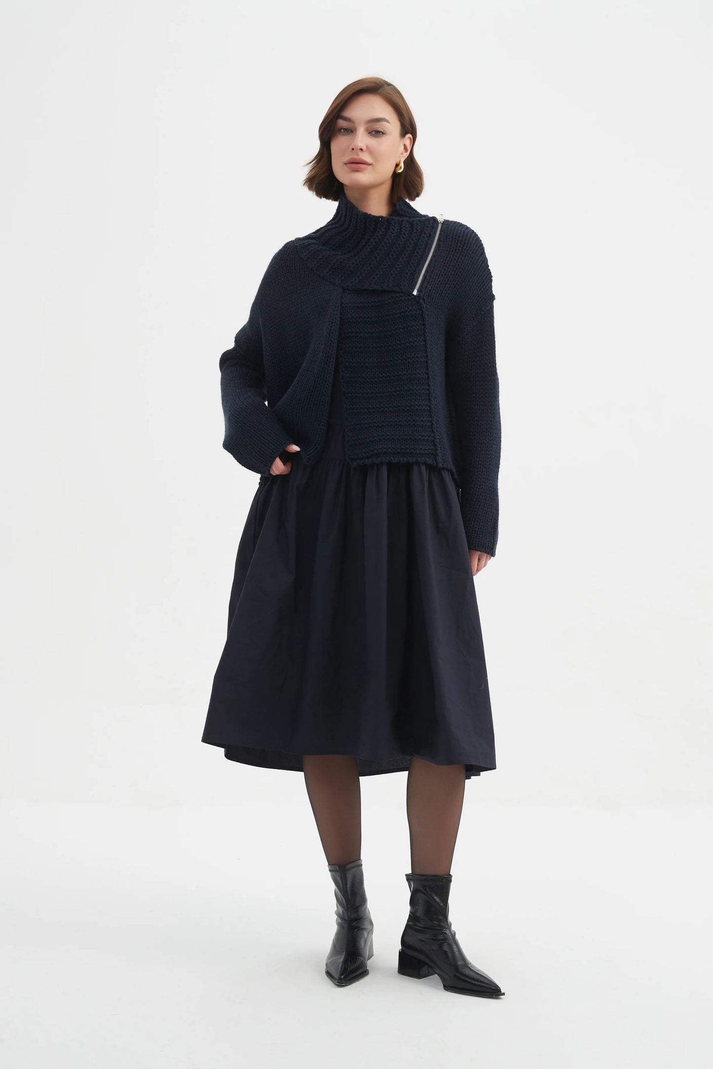 picture of Tirelli Zip Collar Cardigan - Navy - Number Two - womens - fashion - clothing - Tirelli 4