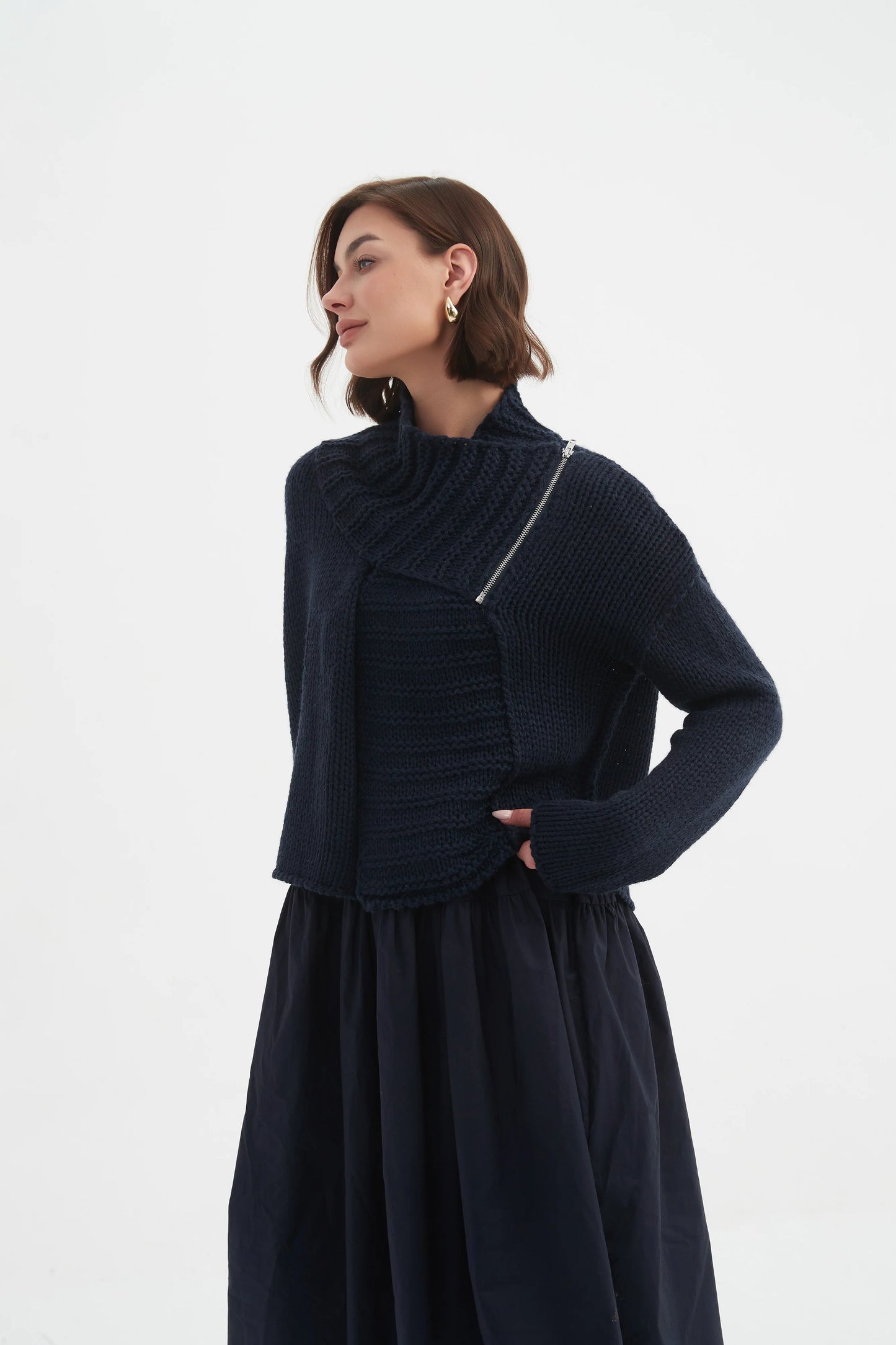 picture of Tirelli Zip Collar Cardigan - Navy - Number Two - womens - fashion - clothing - Tirelli 2