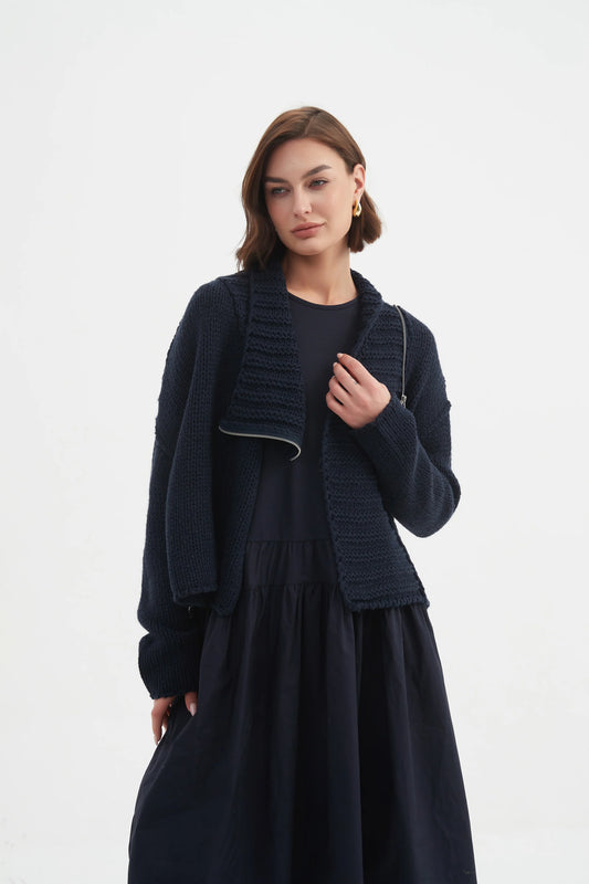 picture of Tirelli Zip Collar Cardigan - Navy - Number Two - womens - fashion - clothing - Tirelli 1