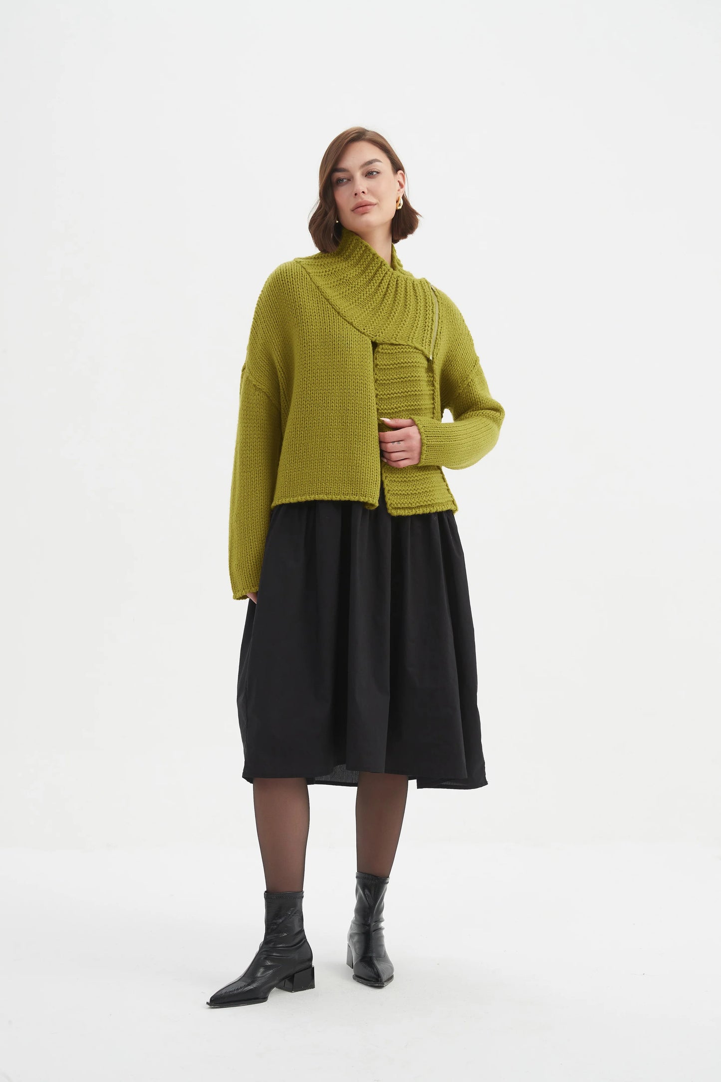 picture of Tirelli Zip Collar Cardigan - Chartreuse - Number Two - womens - fashion - clothing - Tirelli 4