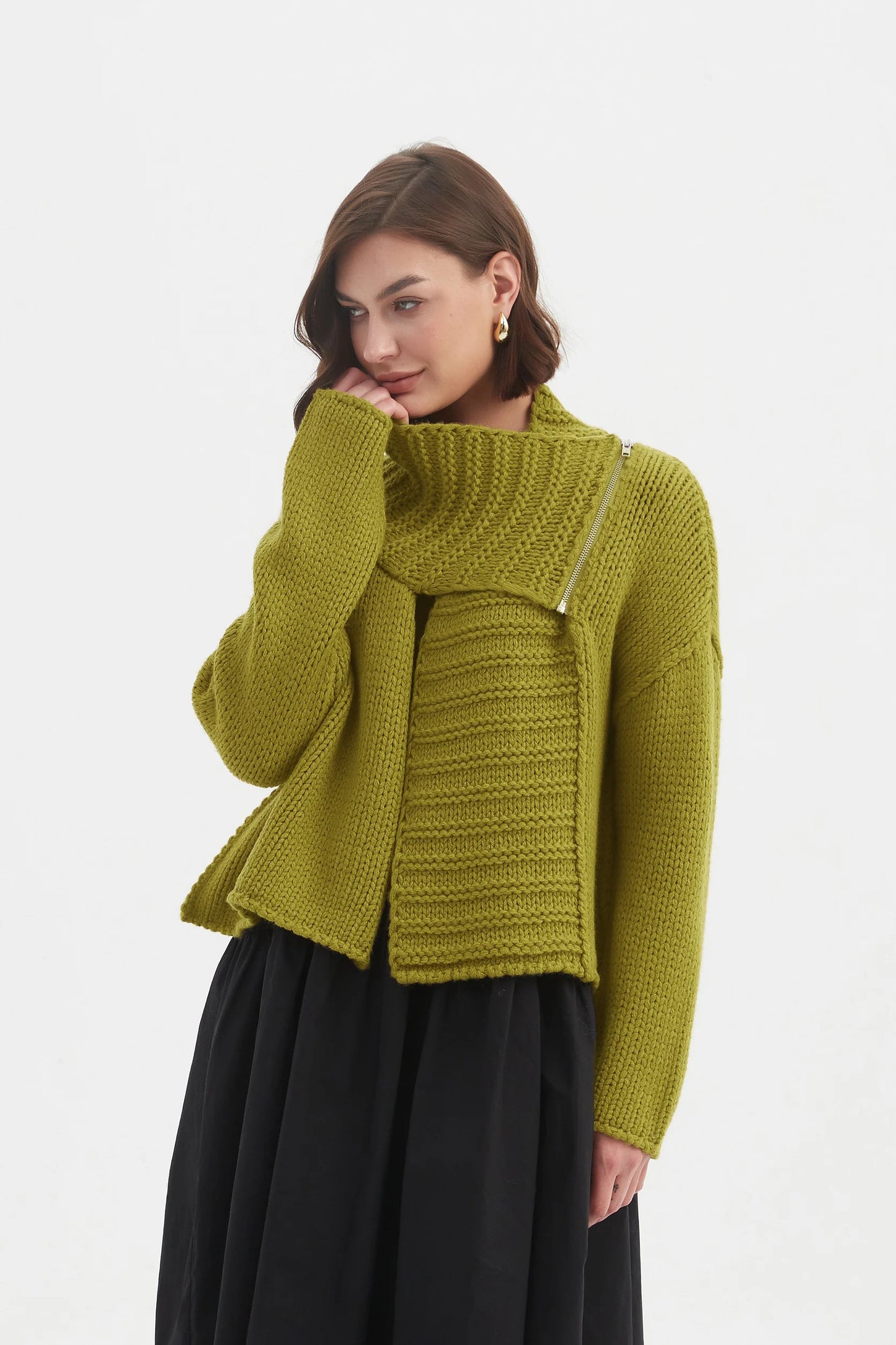 picture of Tirelli Zip Collar Cardigan - Chartreuse - Number Two - womens - fashion - clothing - Tirelli 2