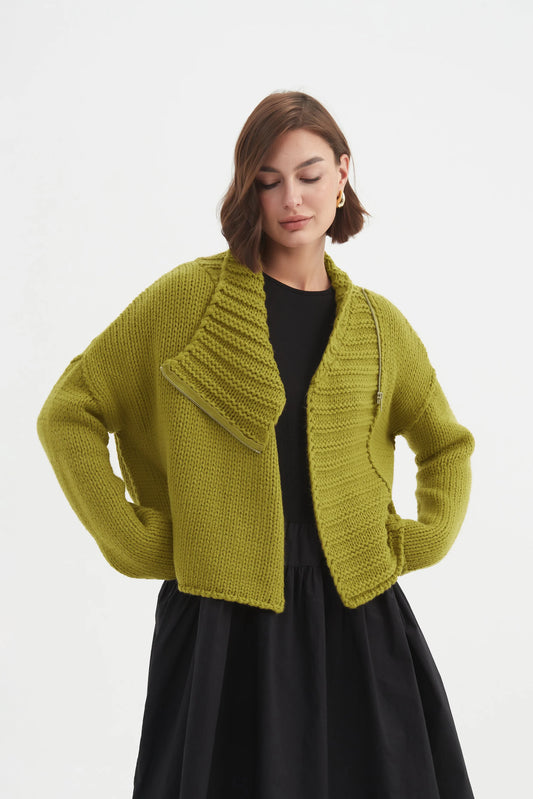 picture of Tirelli Zip Collar Cardigan - Chartreuse - Number Two - womens - fashion - clothing - Tirelli 1