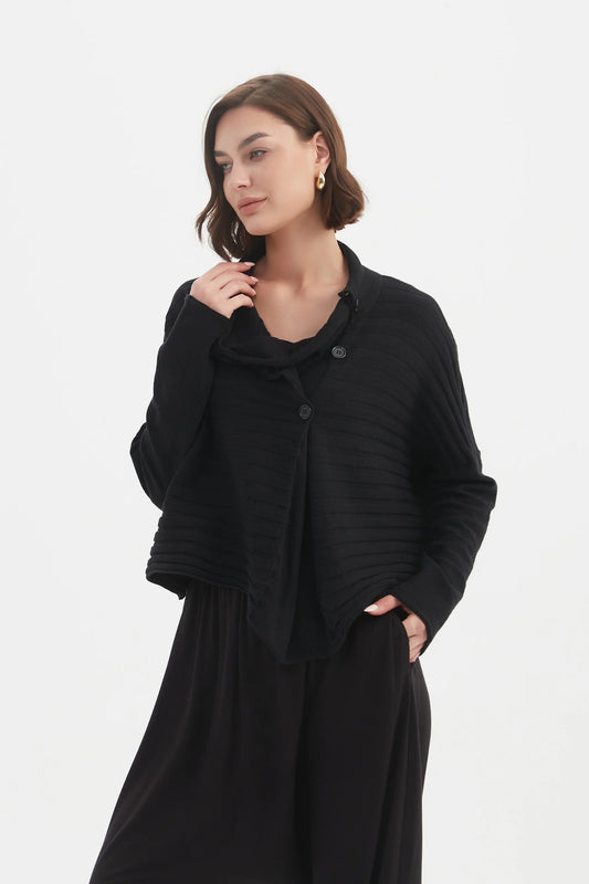 picture of Tirelli Cowl Neck Button Knit - Black - Number Two - womens - fashion - clothing - Tirelli 1